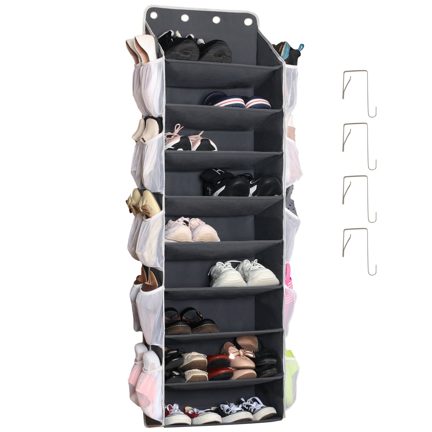 Over The Door Shoe Organizer, 9-tier Behind The Door Shoe Rack with 20 Mesh Pockets Fits 28 Pairs Shoes, Large Deep Pockets Hanging shoe storage for Closet, Dorm, RV, Narrow Door - Gray