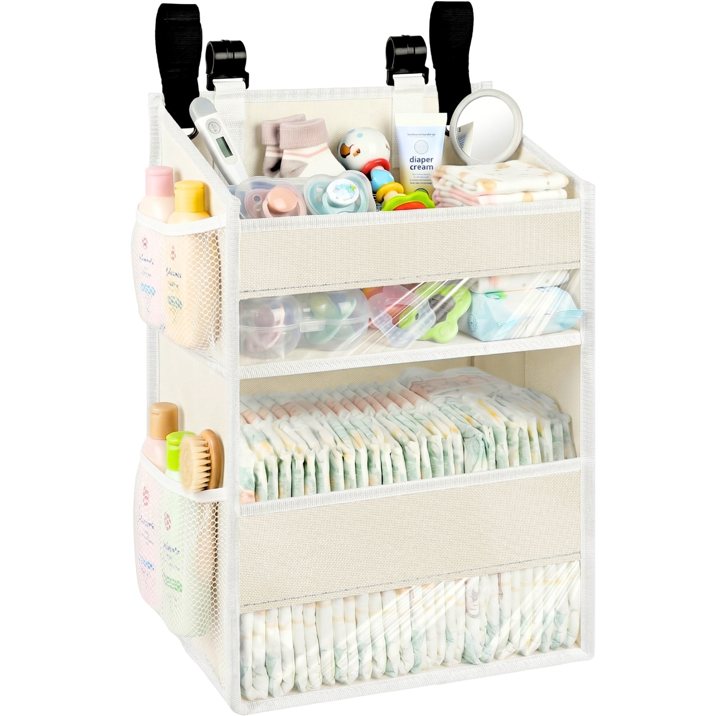 Ofiray-home Hanging Diaper Organizer for Changing Table,Cribs,Car,Playard or Wall & Nursery Organization-Durable 2-Tier Diaper Organizer with Mesh Pockets and Viewable Design, Won't Deform, Light Gray