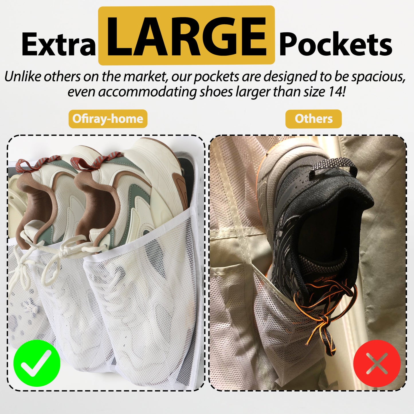 2 Pack RV Shoe Storage for Bedside - 16 Extra Large Pocket Wall Mounted Entryway Shoes Rack, Bed Hanging Pocket Organizer, Bedside Caddy for Shoes, Toys, and Tool Accessories - RV & Camper Essentials