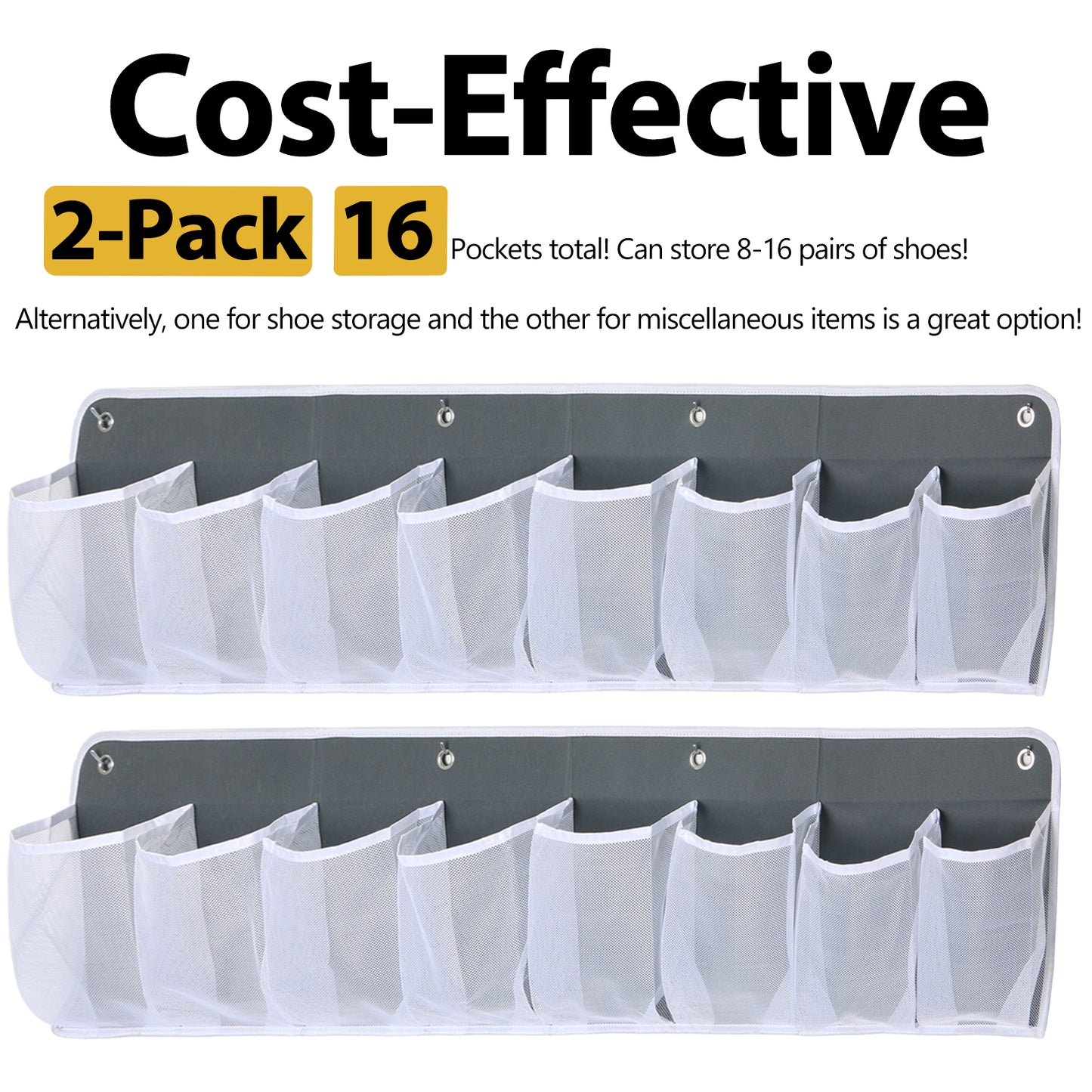 2 Pack RV Shoe Storage for Bedside - 16 Extra Large Pocket Wall Mounted Entryway Shoes Rack, Bed Hanging Pocket Organizer, Bedside Caddy for Shoes, Toys, and Tool Accessories - RV & Camper Essentials