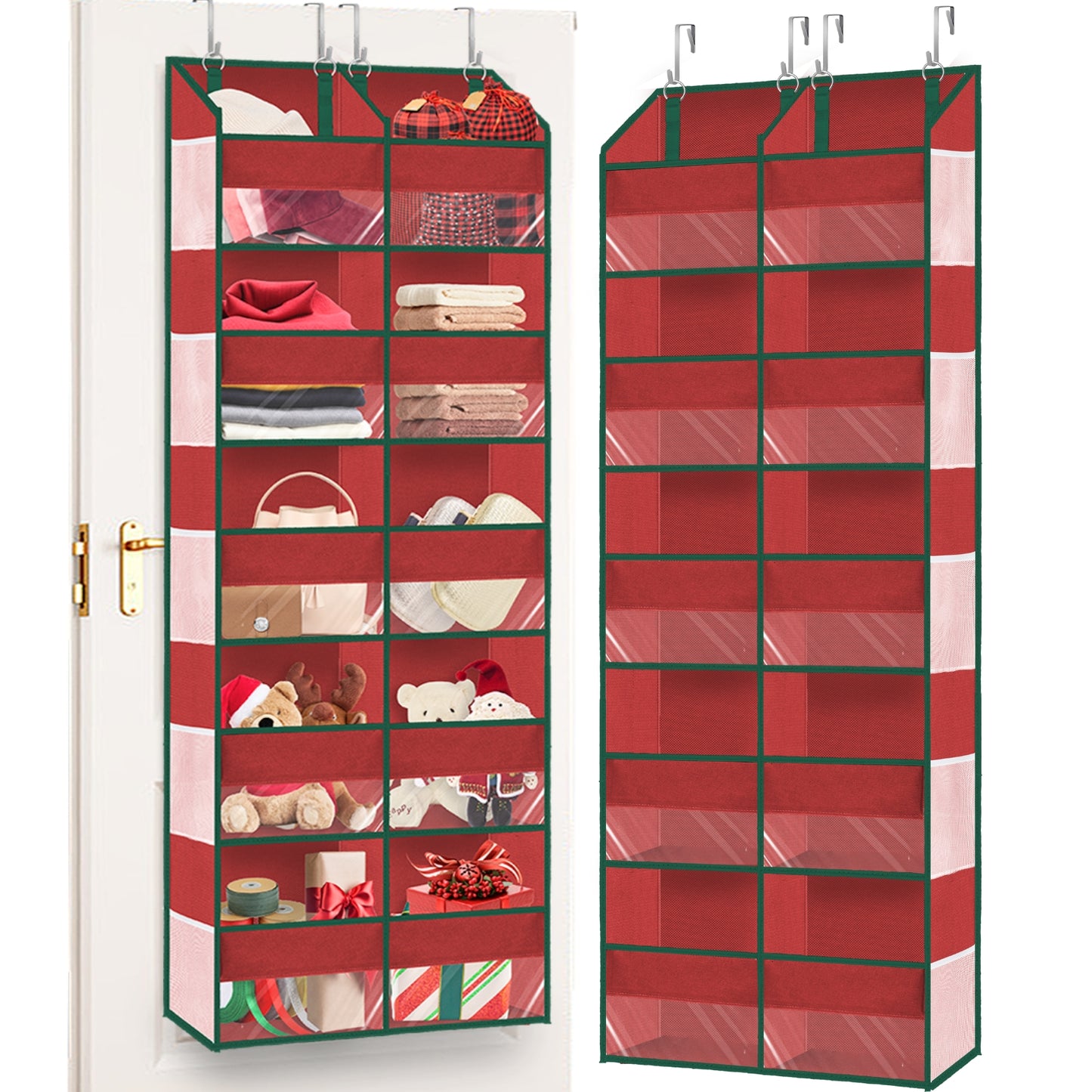 Over Door Organizer, 5-Tier Large Hanging Storage Organizer with 10 Mesh Side Pockets Behind Door Storage Shelf with Clear Windows for Kitchen Bathroom Bedroom Nursery, Toys, Diapers, Shoe