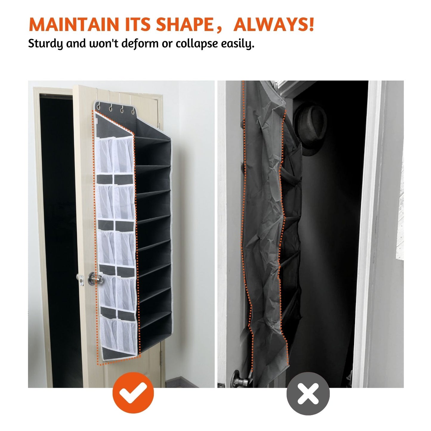 Over The Door Shoe Organizer, 9-tier Behind The Door Shoe Rack with 20 Mesh Pockets Fits 28 Pairs Shoes, Large Deep Pockets Hanging shoe storage for Closet, Dorm, RV, Narrow Door - Gray