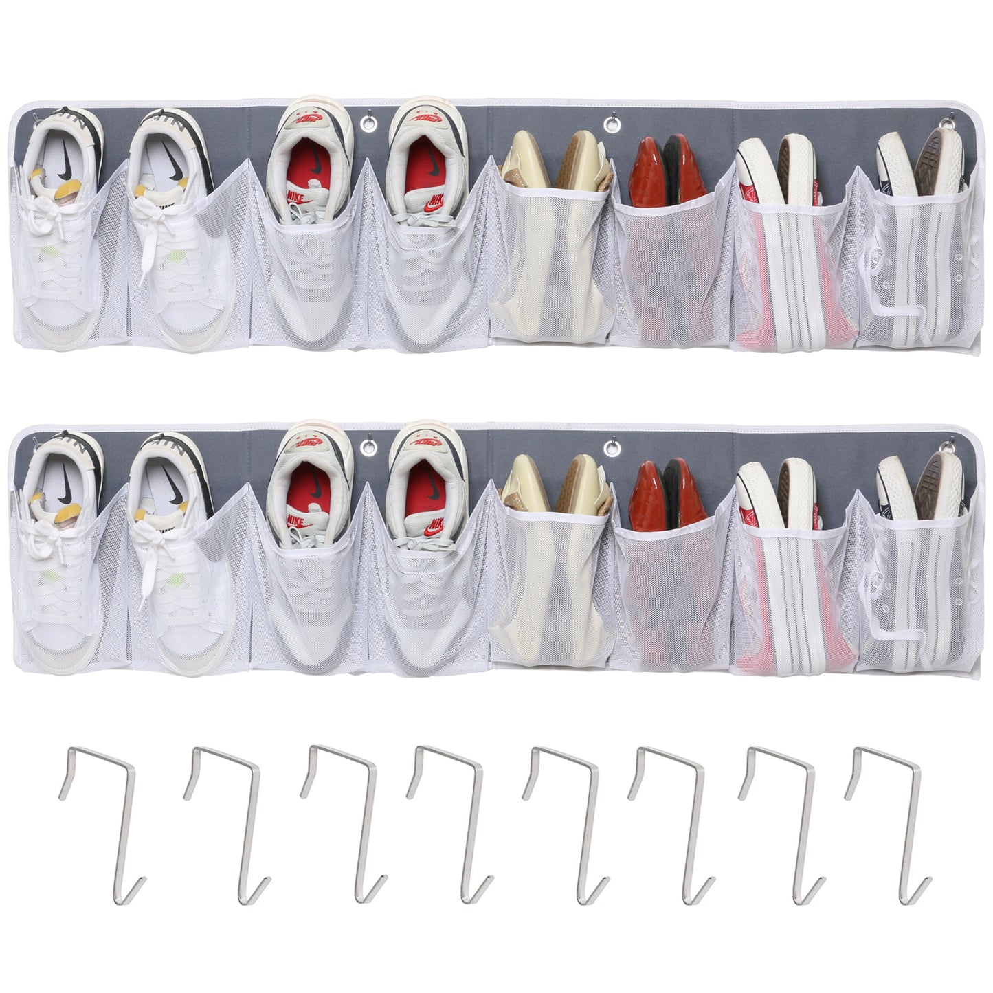 2 Pack RV Shoe Storage for Bedside - 16 Extra Large Pocket Wall Mounted Entryway Shoes Rack, Bed Hanging Pocket Organizer, Bedside Caddy for Shoes, Toys, and Tool Accessories - RV & Camper Essentials