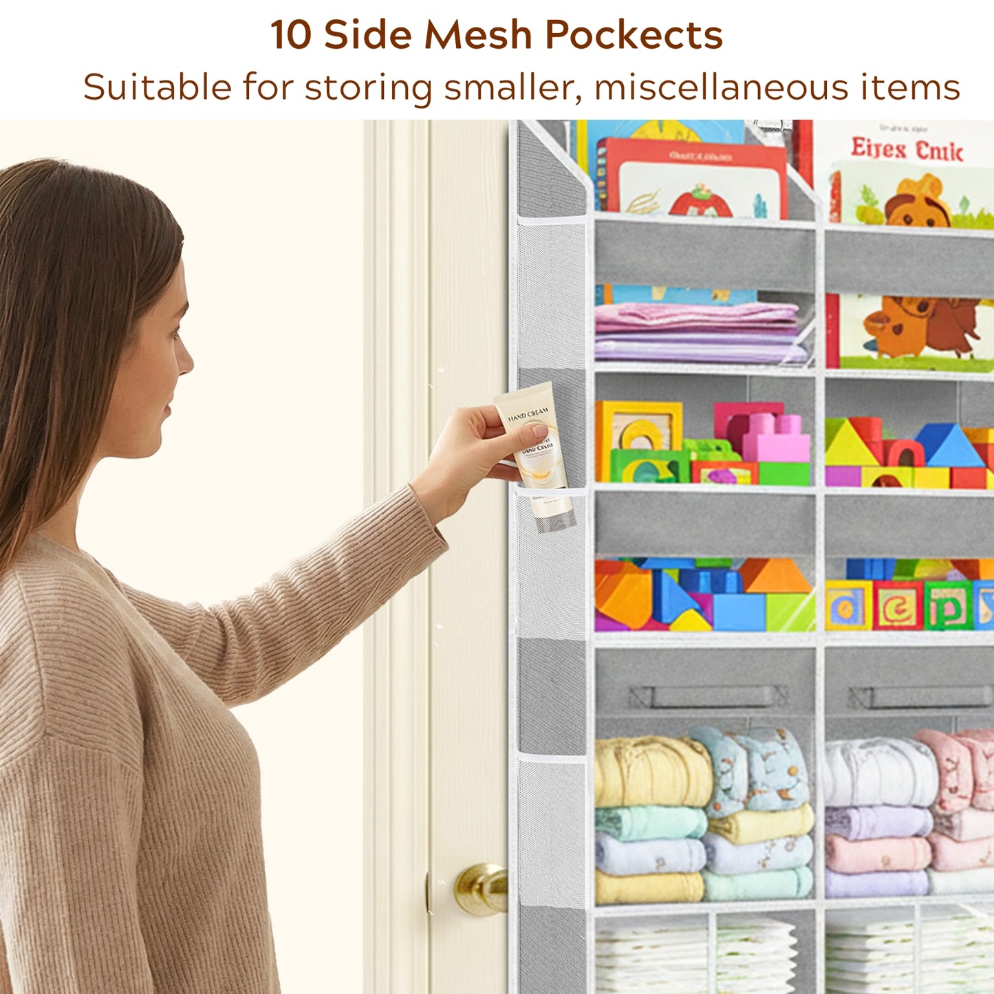 Over the Door Organizer 5 Tiers with Removable Drawers, Extra Large Door Storage of 6 Compartments & 2 Diaper Storage, Double-Column Clear Window Door Hanging Organizer for Nursery, Closet, Pantry
