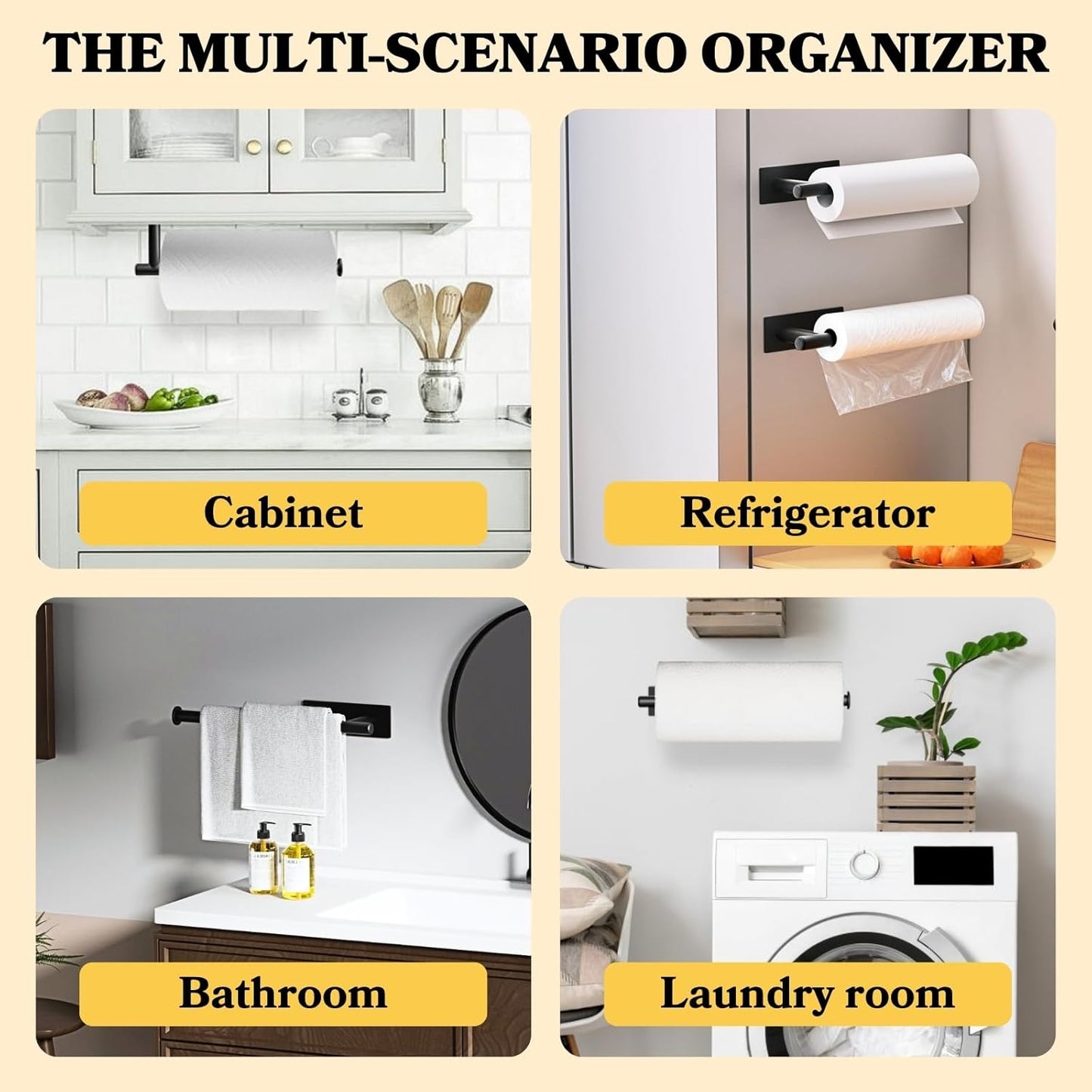 Paper Towel Holder Under Cabinet, Self-Adhesive Paper Towel Holder Wall Mount, 304 Stainless Steel Towel Rack, Durable, Space-Saving Paper Towel Under Cabinet Holder for Kitchen, Bathroom, RV