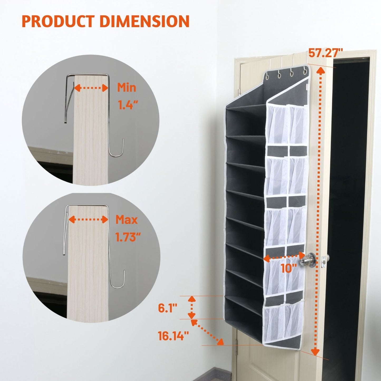 Over The Door Shoe Organizer, 9-tier Behind The Door Shoe Rack with 20 Mesh Pockets Fits 28 Pairs Shoes, Large Deep Pockets Hanging shoe storage for Closet, Dorm, RV, Narrow Door - Gray