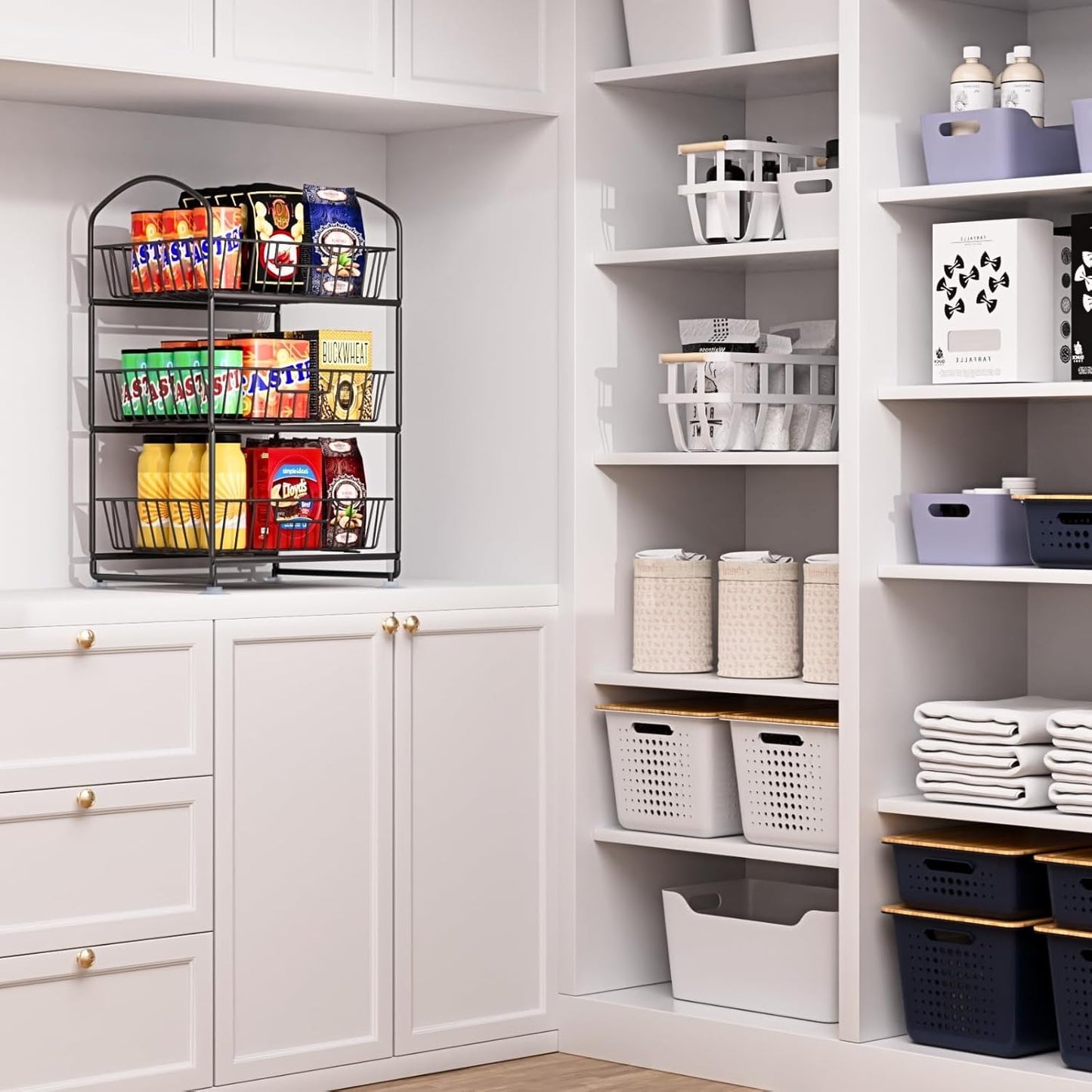 3 Tier Wire Baskets with 2 Banana Hangers, Detachable Countertop Fruit Vegetable Basket for Pantry Organization and Storage, Kitchen Counter Basket Stand for Storage Potato Onion Bread Snack Veggie