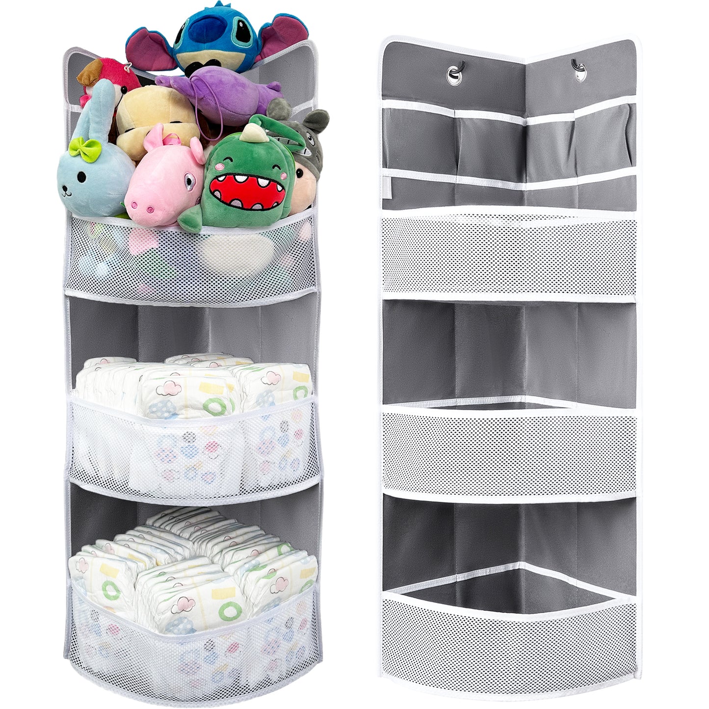 Ofiray-home Corner Shelf | Hanging Organizer | Large Weight Capacity Wall Storage Shelves for Bedroom Closet | Toys Diapers Cosmetics Stationery Sundries etc 1 Pack Grey (Hooks are Excluded)