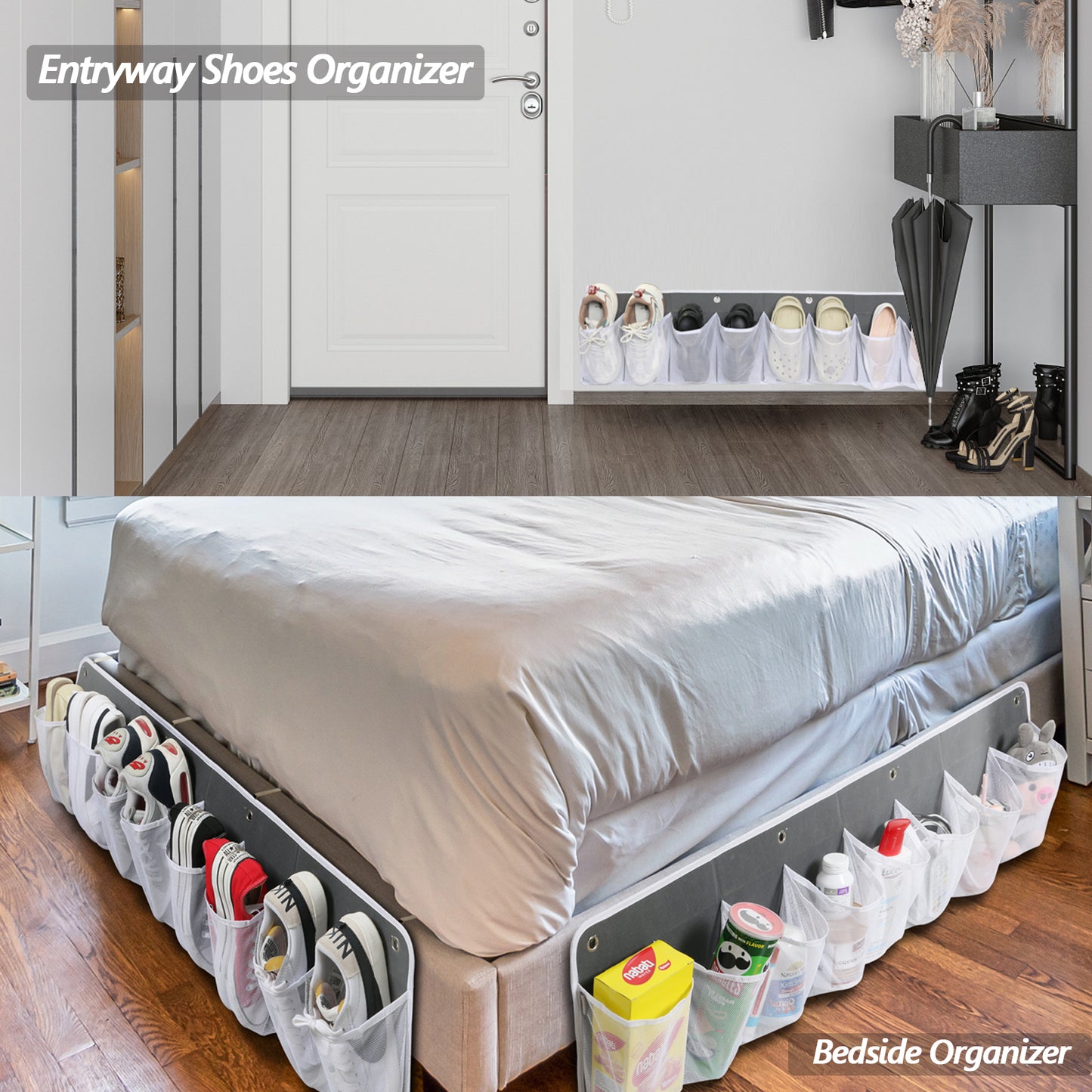 2 Pack RV Shoe Storage for Bedside - 16 Extra Large Pocket Wall Mounted Entryway Shoes Rack, Bed Hanging Pocket Organizer, Bedside Caddy for Shoes, Toys, and Tool Accessories - RV & Camper Essentials