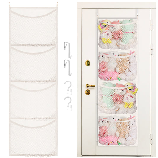 Over The Door Stuffed Animal Storage, Cotton Toy Organizer for Storage Plush Toys,Baby Supplies, Stuffed Animal Holder with 4 Large Pockets, Hanging Door Organizer for Nursery, Bedroom, Kids Room