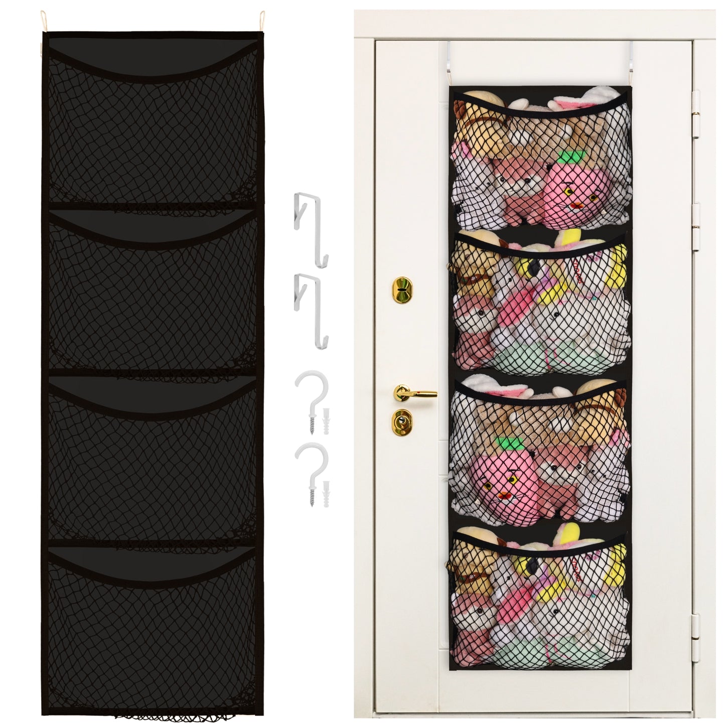 Over The Door Stuffed Animal Storage, Cotton Toy Organizer for Storage Plush Toys,Baby Supplies, Stuffed Animal Holder with 4 Large Pockets, Hanging Door Organizer for Nursery, Bedroom, Kids Room