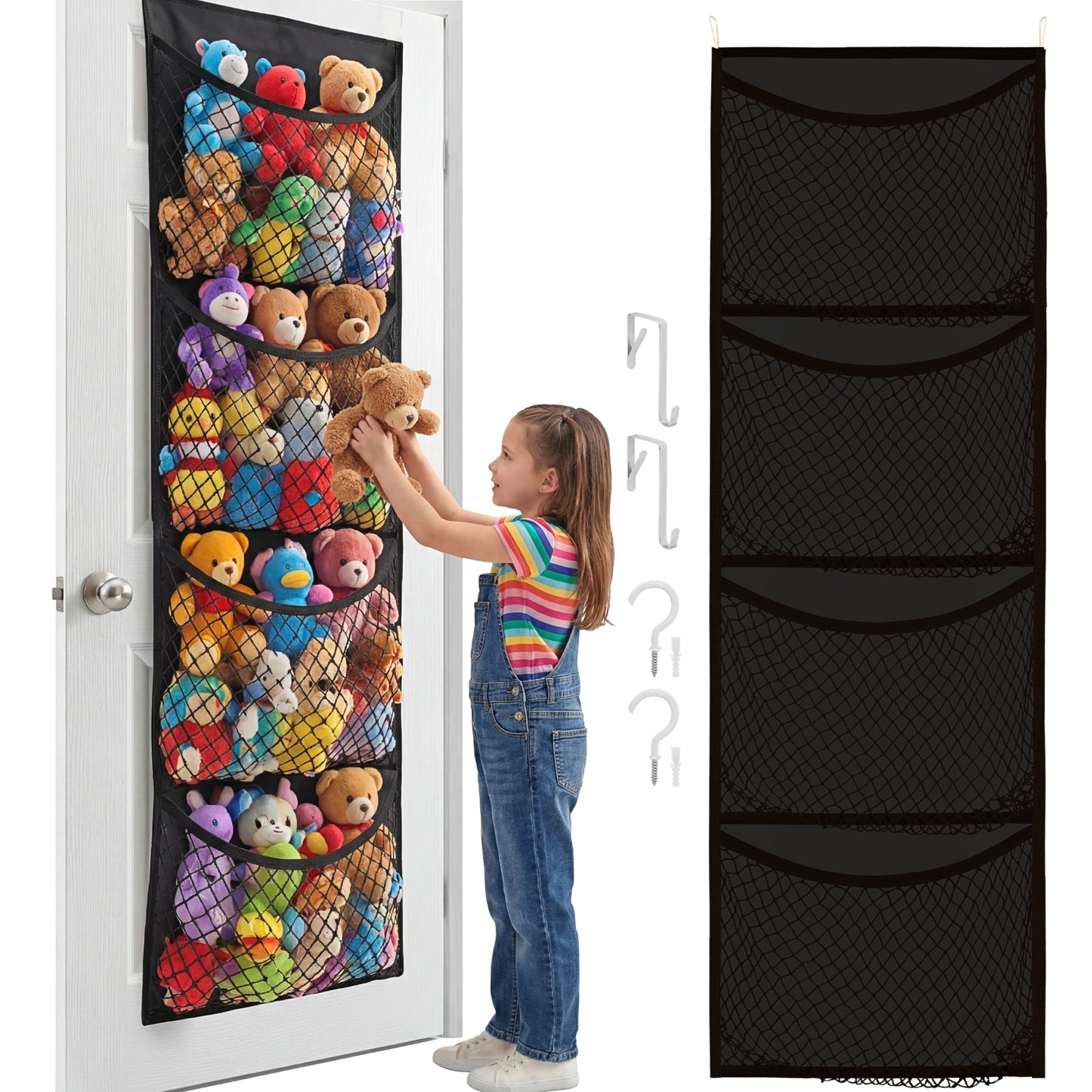 Over The Door Stuffed Animal Storage, Cotton Toy Organizer for Storage Plush Toys,Baby Supplies, Stuffed Animal Holder with 4 Large Pockets, Hanging Door Organizer for Nursery, Bedroom, Kids Room