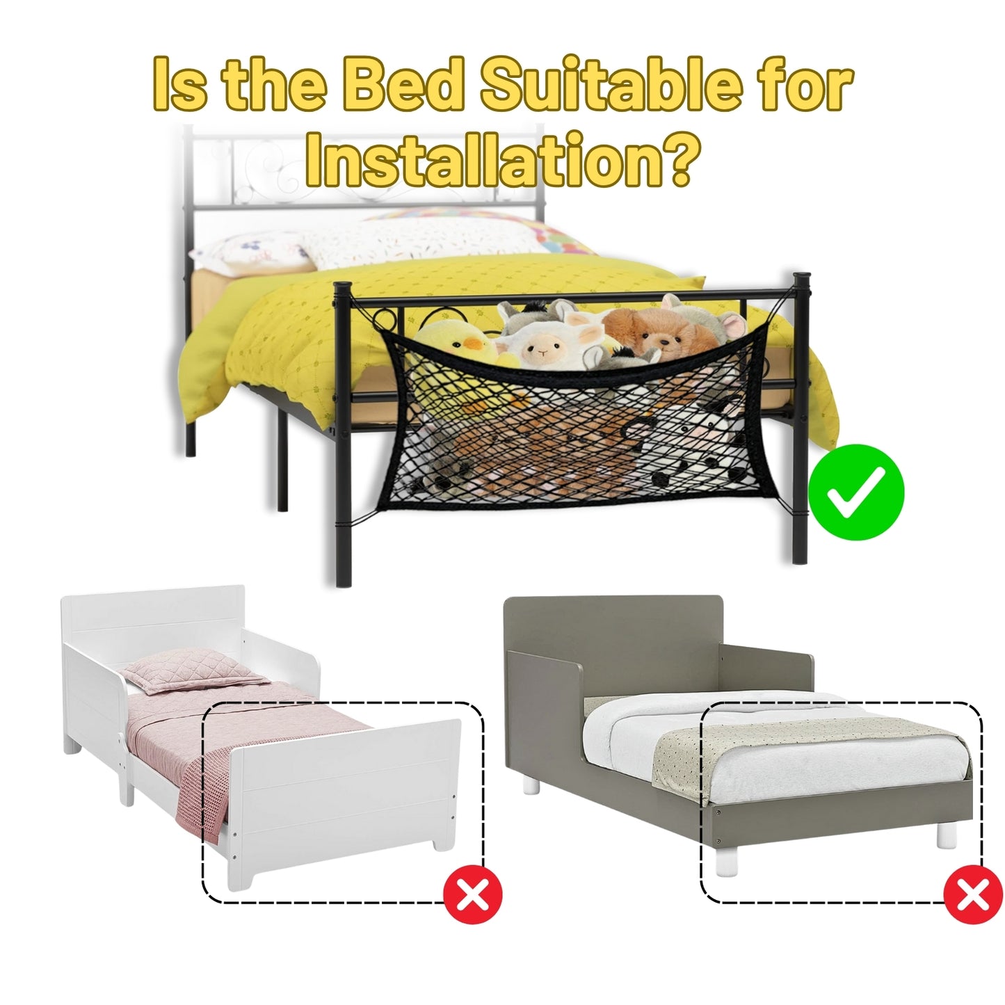 Stuffed Animal Storage Net for Kids, Bedside Toy Organizer Net - Neatly Store Your Stuffed Animals, Elastic Bedside Stuffed Animal Storage Net with Tether, Stretches up to 32 Inches, Black