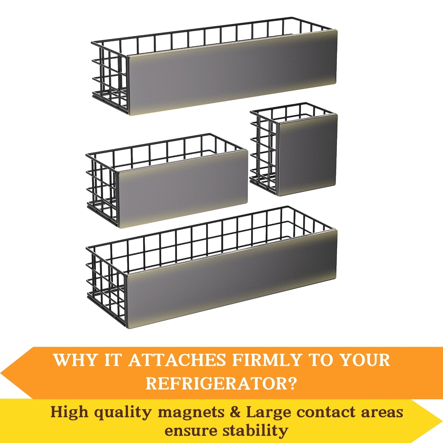 Ofiray-home Magnetic Fridge Shelf, 4-Pack Metal Strong Magnet Rack, Space Saving Spice Organizer, Utensil Holder, Fruit Potato Onion Storage Bins, Black Refrigerator Organizers and Storage