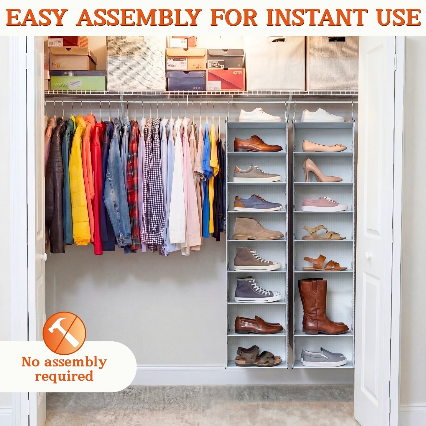 Ofiray-home Hanging Shoe Organizer for Closet, 8 Tier Closet Shoe Organizer with Adjustable Shelves for Boots, Heavy Duty Hanging Closet Organizer, Shoe Storage Organizer for Closet Rod