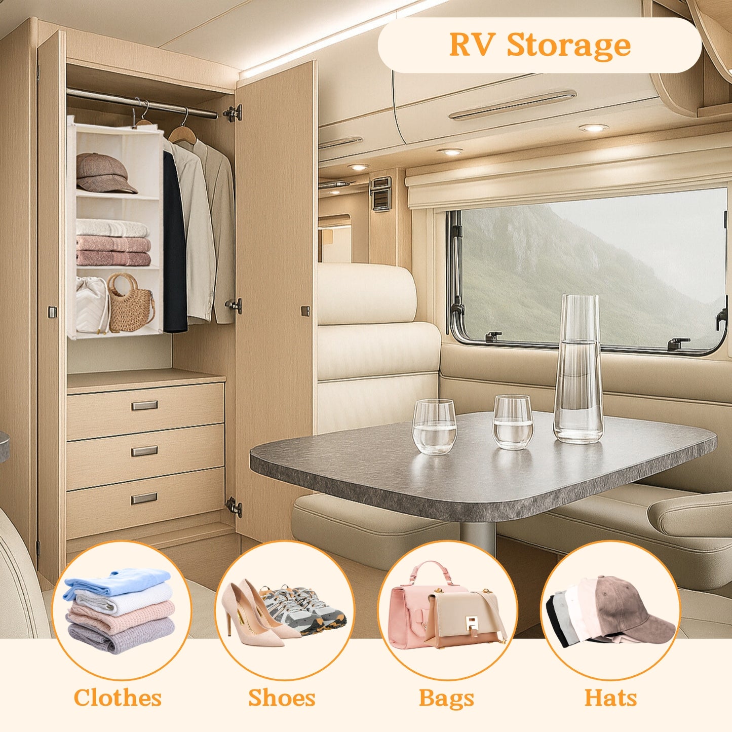 Ofiray-home Pure Cotton Dual Hanging Closet Organizer, 2-Pack 3-Tier Breathable Storage Bags for Wardrobe, RV, Nursery, Small Closets. Heavy-Duty 100% Cotton, Natural Beige