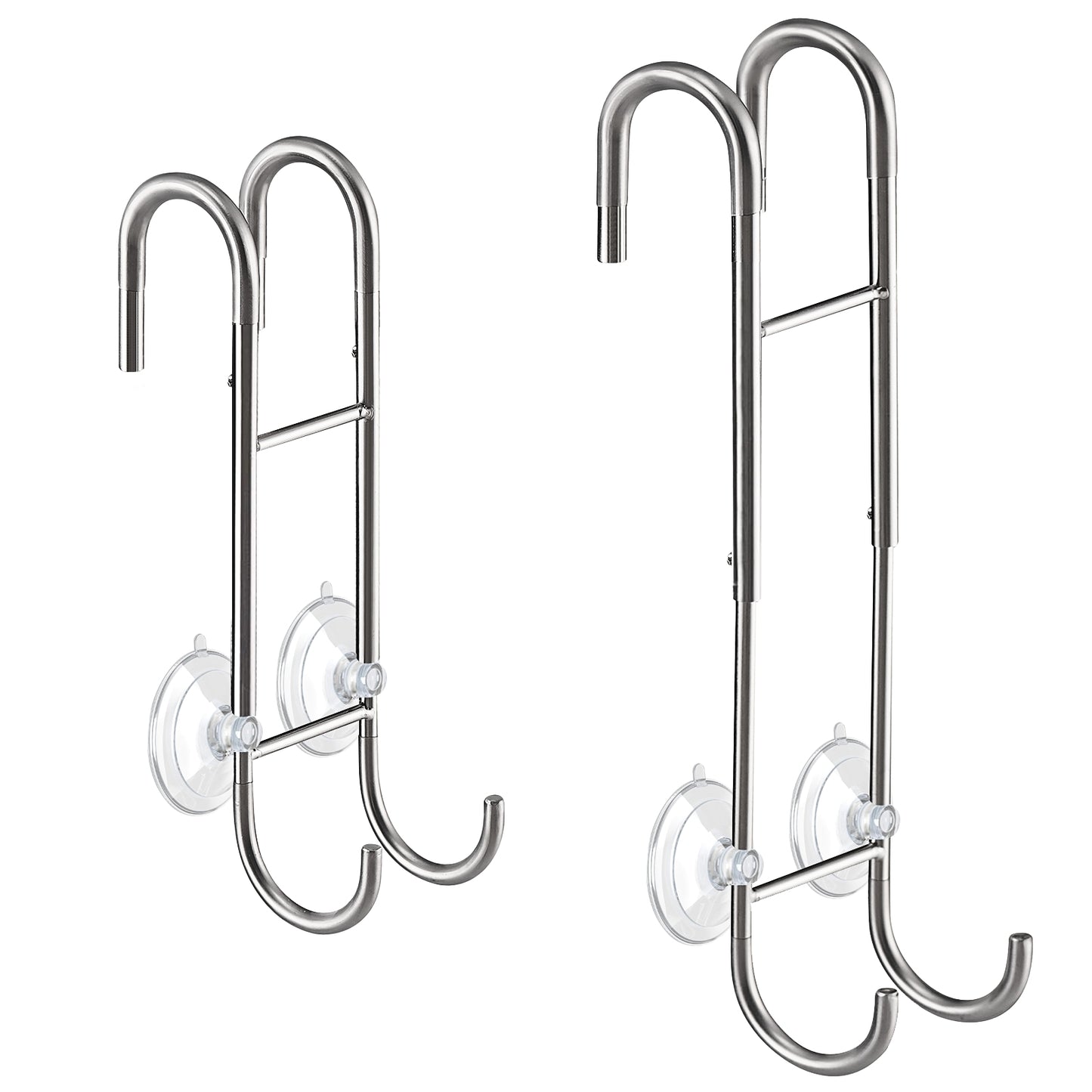 Shower Door Towel Hooks - 9"~13" Length Adjustable Hook for Framed & Frameless Over The Door Glass, Squeegee Holder, Towels Hanger for Bath Suits Rozer Robes Loofahs Shavers, 2-Pack Silver