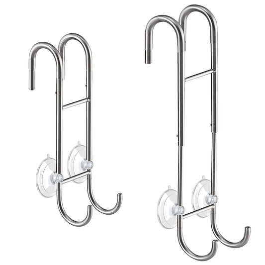 Shower Door Towel Hooks - 9"~13" Length Adjustable Hook for Framed & Frameless Over The Door Glass, Squeegee Holder, Towels Hanger for Bath Suits Rozer Robes Loofahs Shavers, 2-Pack Silver