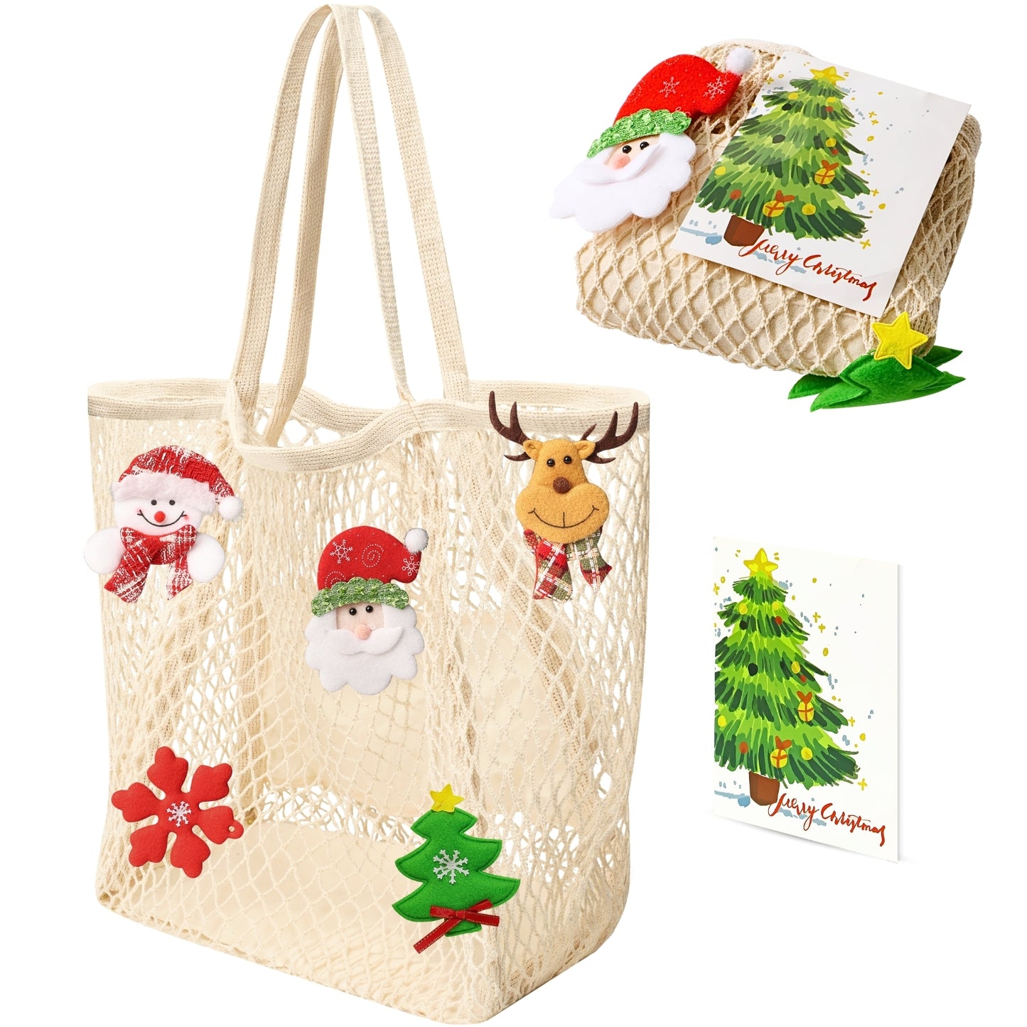 Ofiray-home Ofiray-home Cotton Christmas Tote Bag, Mesh Tote Bag Hobo with Large Interior Pocket