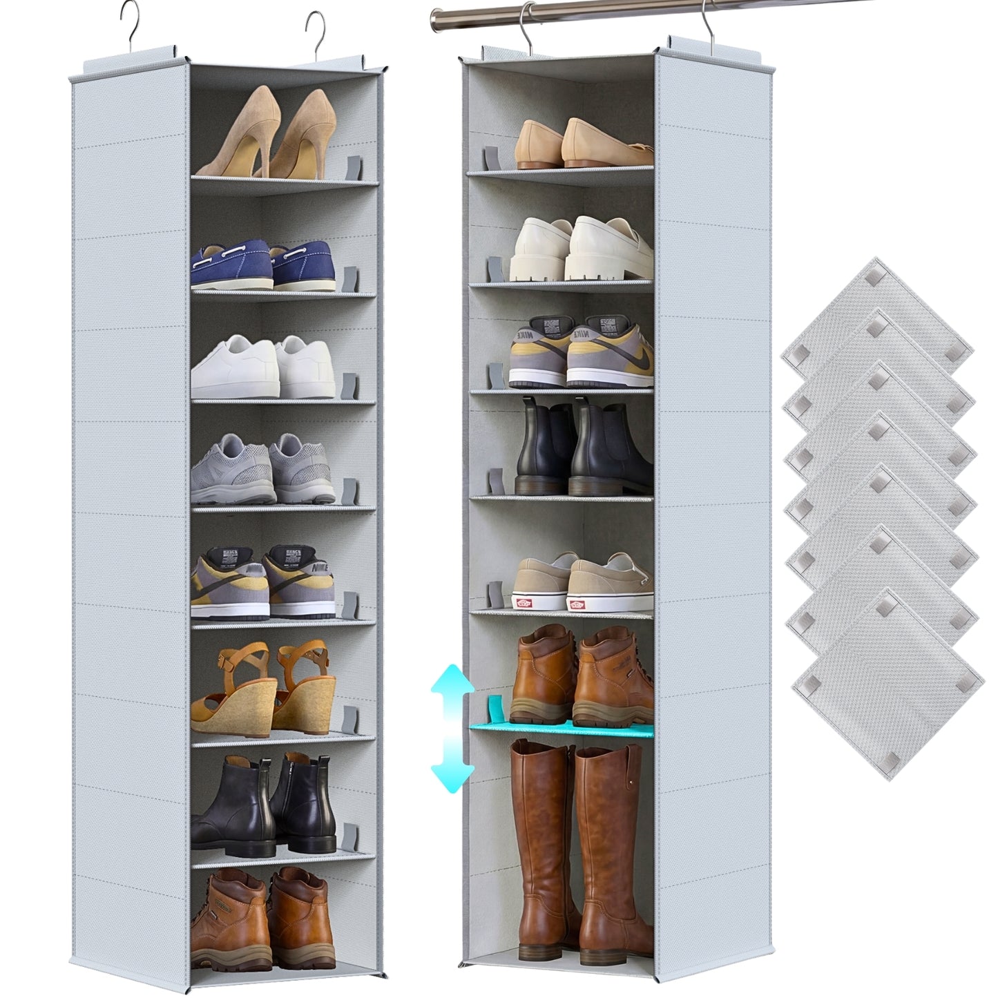 Ofiray-home Hanging Shoe Organizer for Closet, 8 Tier Closet Shoe Organizer with Adjustable Shelves for Boots, Heavy Duty Hanging Closet Organizer, Shoe Storage Organizer for Closet Rod