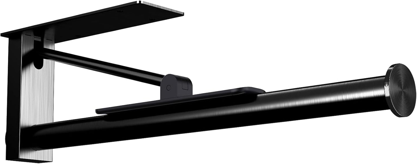 Upgraded Kitchen Paper Towel Holder - One-Hand Tear Under Cabinet Stick-on Towel Rack for Hanging Paper - First Apartment Essentials Wall Mount Self Adhesive Stainless Steel Rack Fits Black