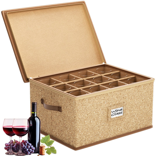 Wine Glass Storage Box with Dividers, Hard Shell, Stackable Glassware Storage Containers with Handles & Label, 10'' Tall Stemware Storage Cases for 12 Crystal Glasses Drinkware, Moving & Home Storage