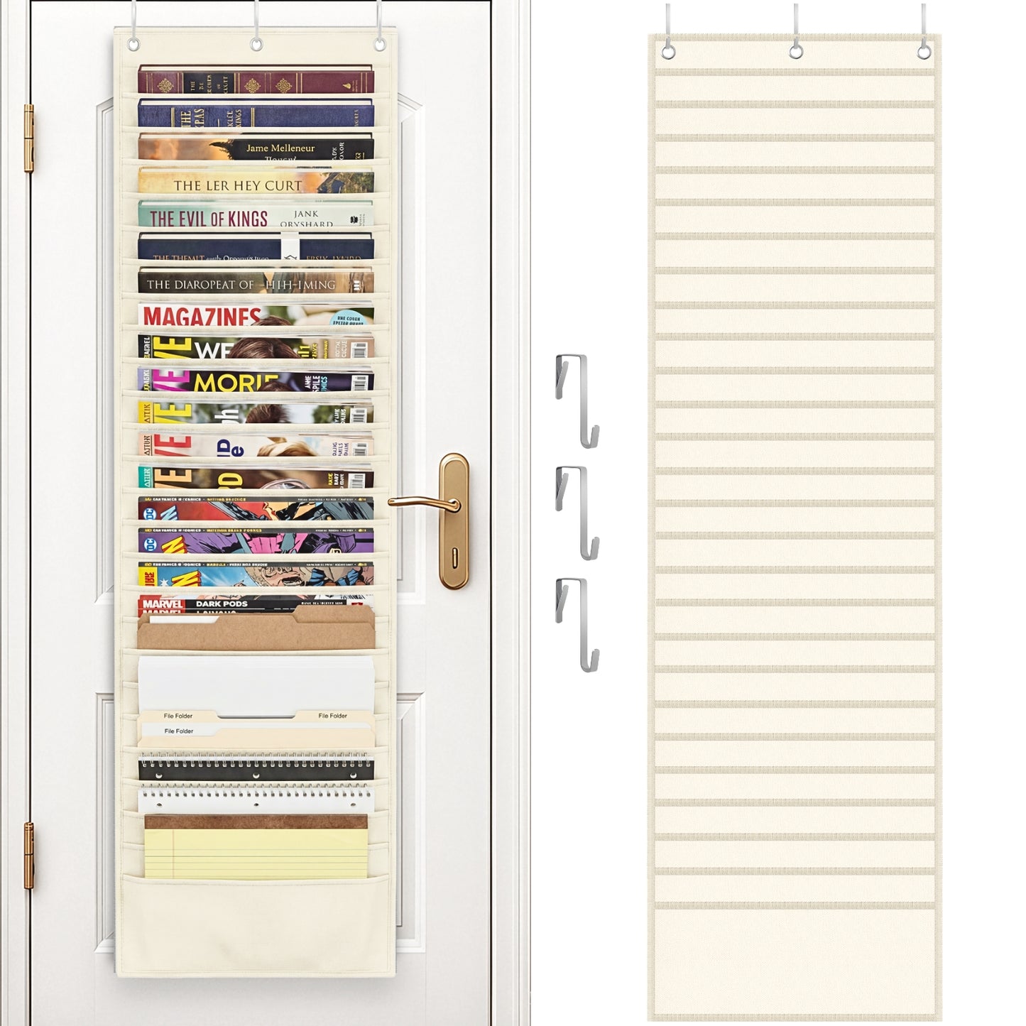 26-Pocket Over The Door File Organizer - Vertical Hanging Storage for Magazines, Documents & Paper, Heavy-Duty Door Organizer for Office, Classroom & Home