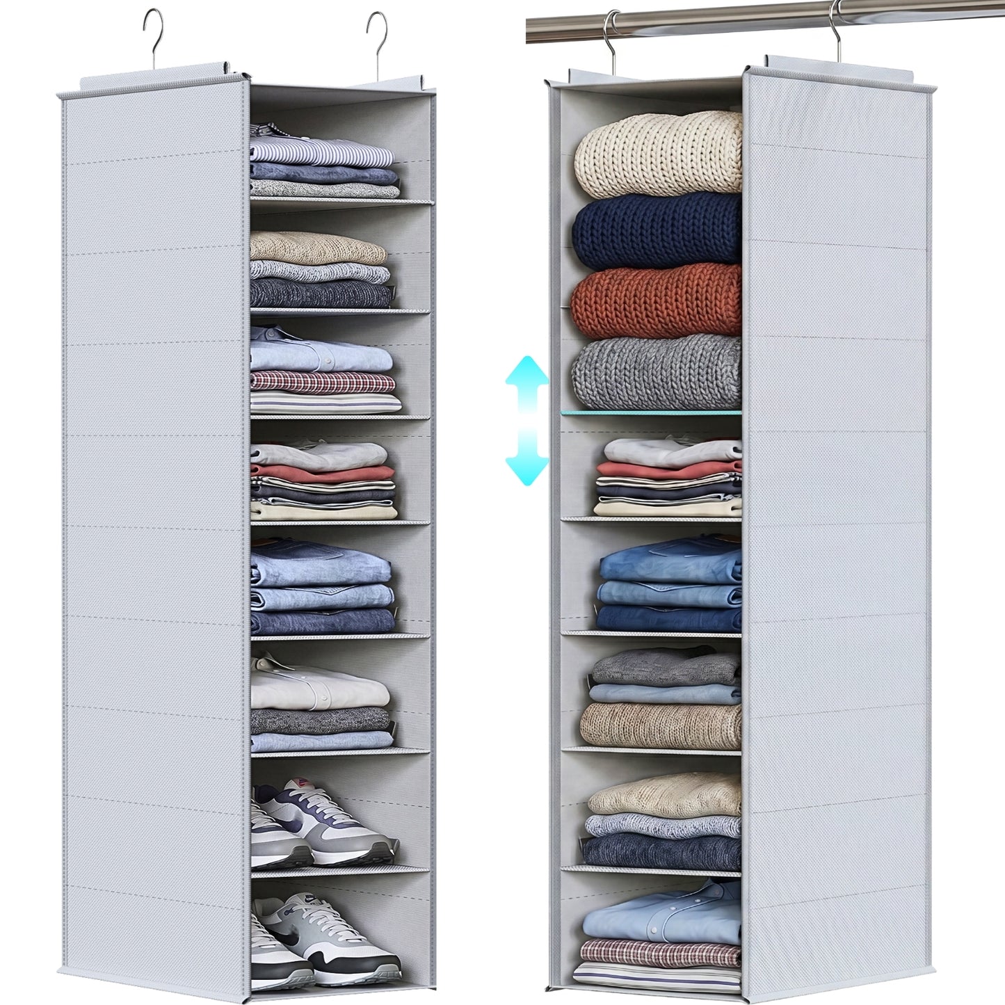 Ofiray-home Hanging Shoe Organizer for Closet, 8 Tier Closet Shoe Organizer with Adjustable Shelves for Boots, Heavy Duty Hanging Closet Organizer, Shoe Storage Organizer for Closet Rod