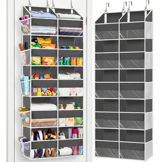 Over Door Organizer, 5-Tier Large Hanging Storage Organizer with 10 Mesh Side Pockets Behind Door Storage Shelf with Clear Windows for Kitchen Bathroom Bedroom Nursery, Toys, Diapers, Shoe
