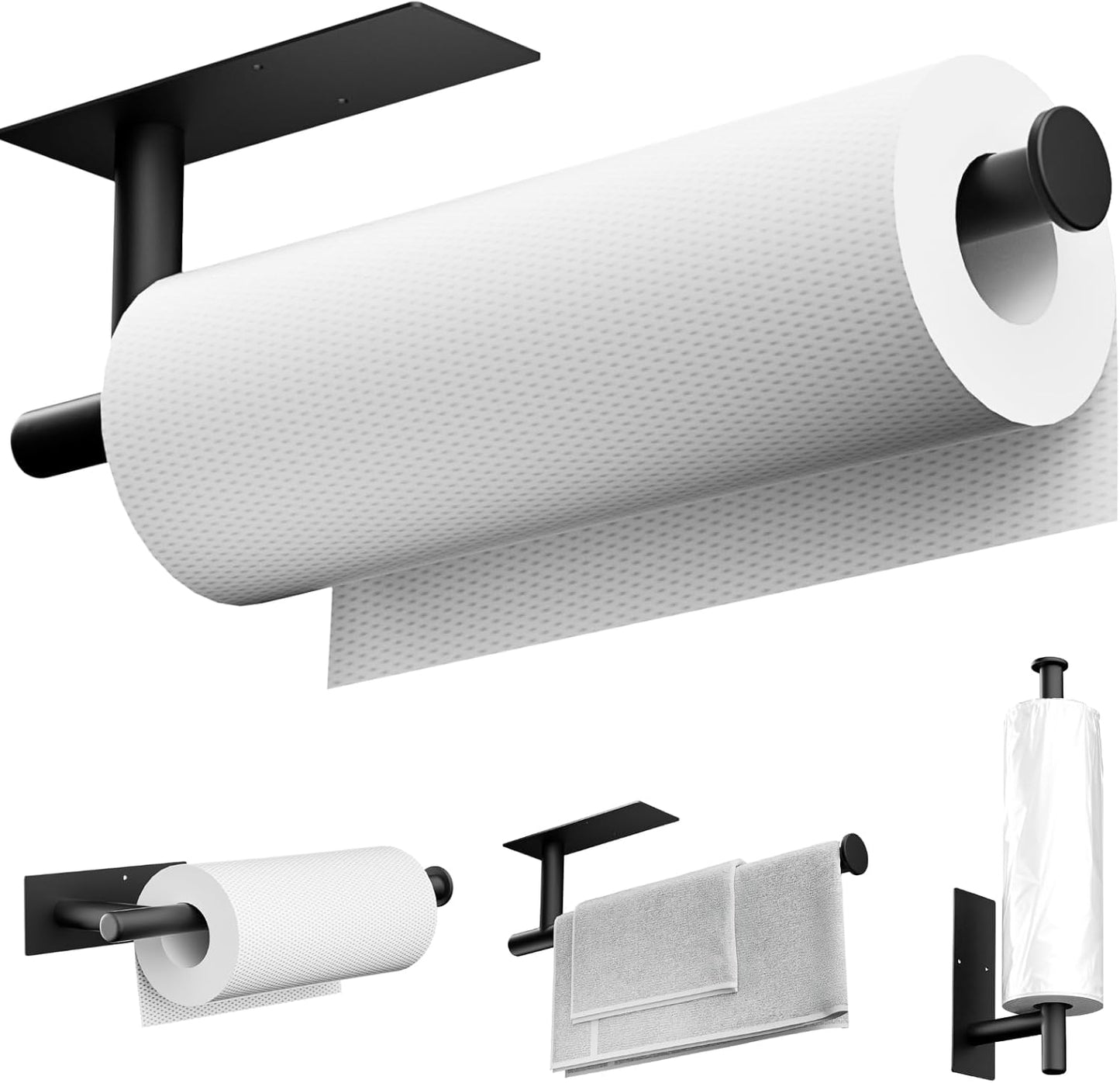 Paper Towel Holder Under Cabinet, Self-Adhesive Paper Towel Holder Wall Mount, 304 Stainless Steel Towel Rack, Durable, Space-Saving Paper Towel Under Cabinet Holder for Kitchen, Bathroom, RV