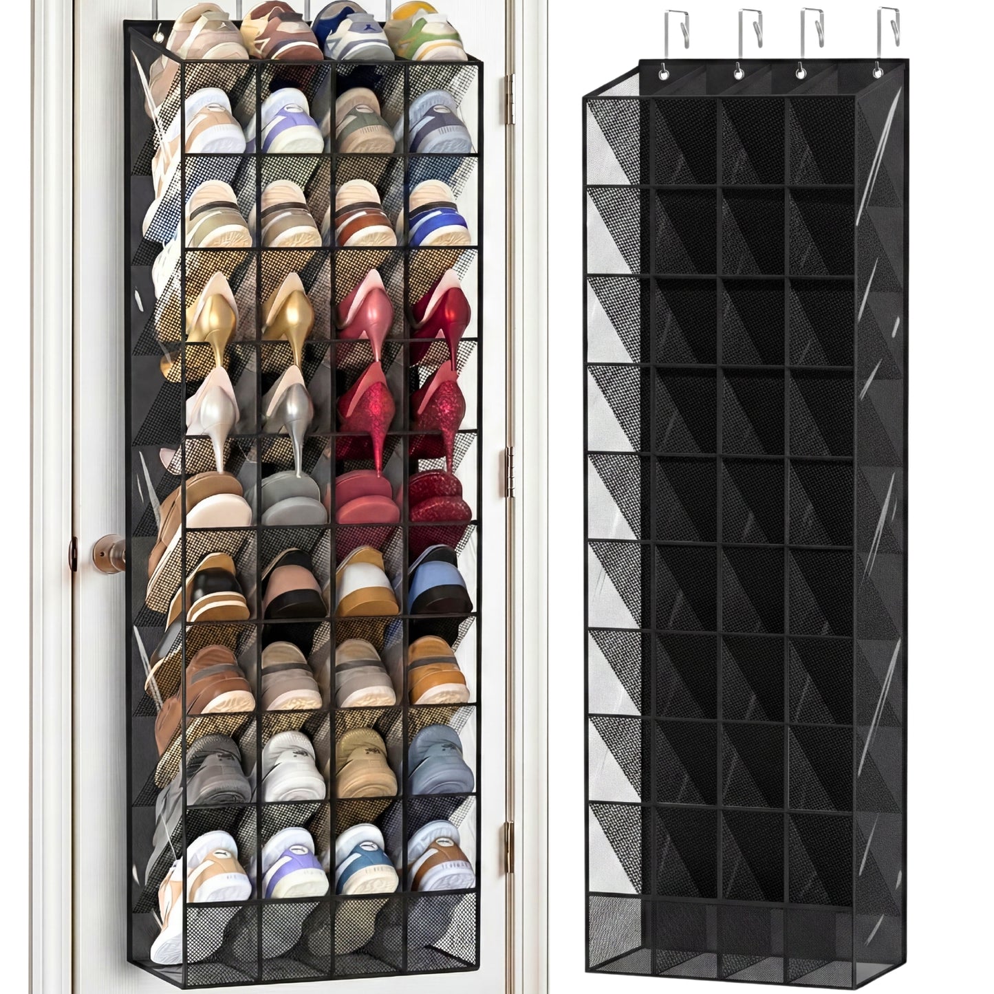 30-40 Pairs Over the Door Shoe Organizer, Clear Large Pockets Hanging Shoe Rack, Space-Saving Closet Door Organizer Fits Boots,Sneakers or Larger Shoes,Shoe Storage for Bedroom,Small Closet,Entryway