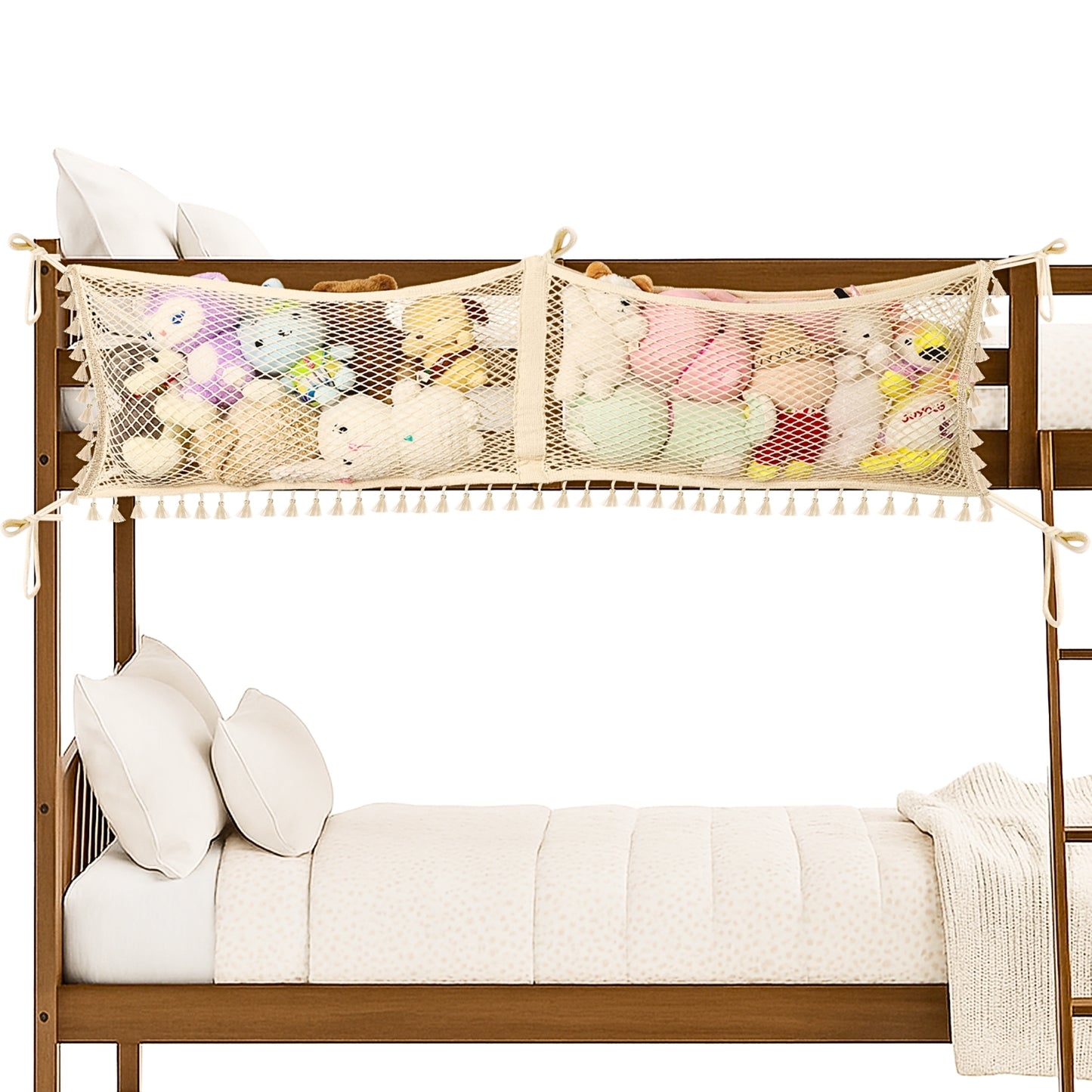Ofiray-home Stuffed Animal Hammock, Bedside Stuffed Animal Storage Net Corner - Kids Nursery Wall Bedroom Home Decor, Cotton Bedside Toy Organizer Net with Tether, Stretches up to 47.25 In, Beige