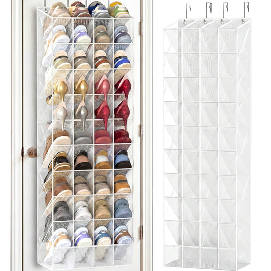 30-40 Pairs Over the Door Shoe Organizer, Clear Large Pockets Hanging Shoe Rack, Space-Saving Closet Door Organizer Fits Boots,Sneakers or Larger Shoes,Shoe Storage for Bedroom,Small Closet,Entryway
