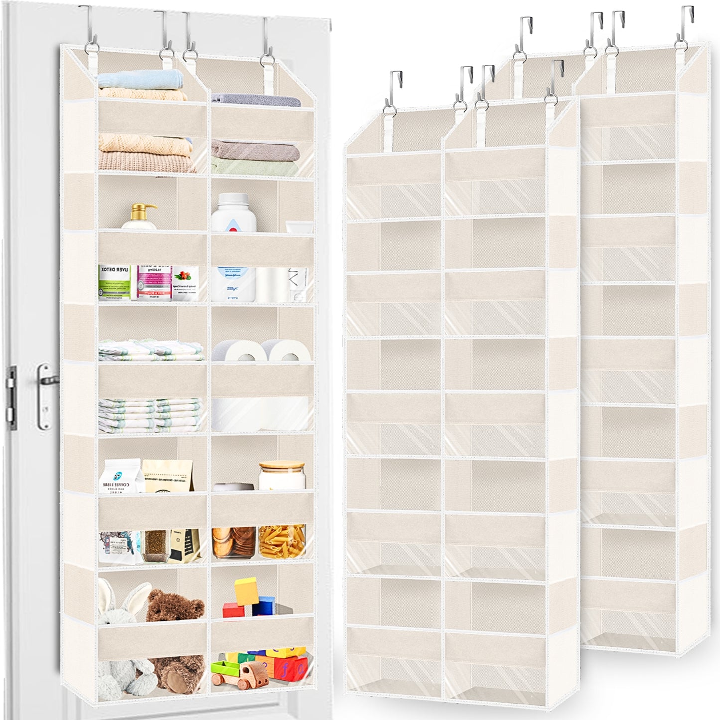 Over Door Organizer, 5-Tier Large Hanging Storage Organizer with 10 Mesh Side Pockets Behind Door Storage Shelf with Clear Windows for Kitchen Bathroom Bedroom Nursery, Toys, Diapers, Shoe