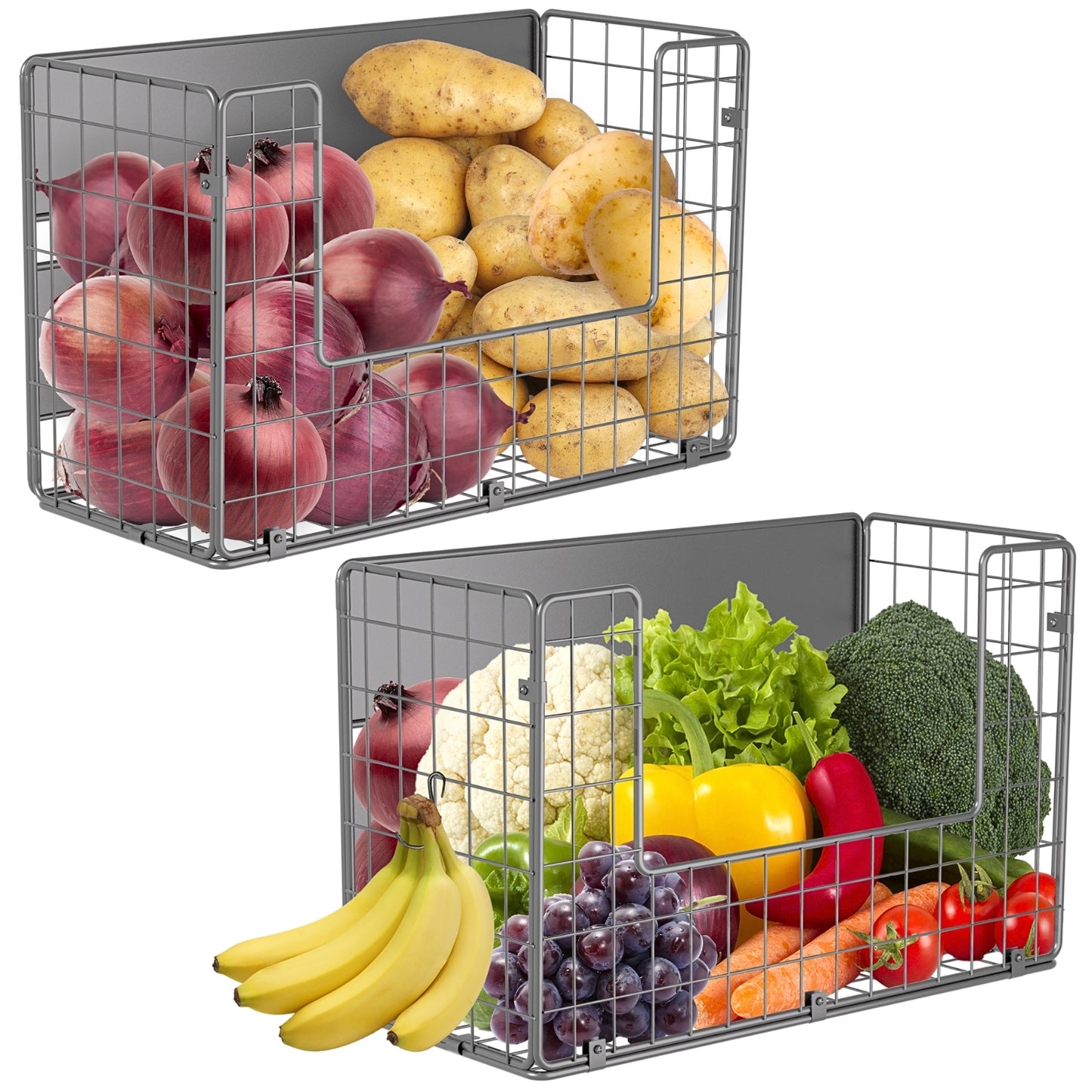 2 Pack Magnetic Shelf for Fridge Fruit Potato & Onion Storage Bins Pantry Organizers & Storage Large Container Magnetic Basket for Refrigerator  Kitchen Counter, Cabinet, Magnetic Fridge Organizer