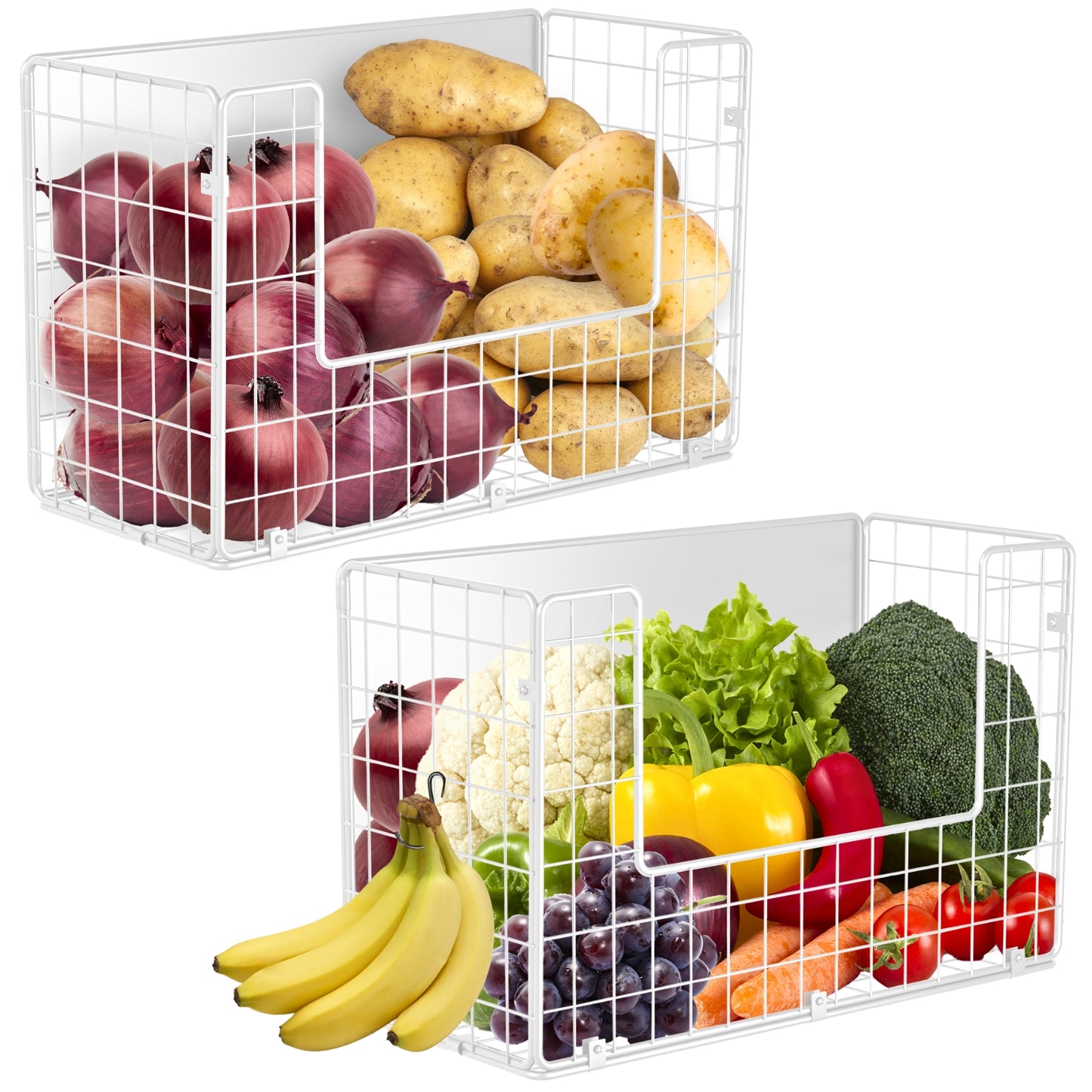 2 Pack Magnetic Shelf for Fridge Fruit Potato & Onion Storage Bins Pantry Organizers & Storage Large Container Magnetic Basket for Refrigerator  Kitchen Counter, Cabinet, Magnetic Fridge Organizer