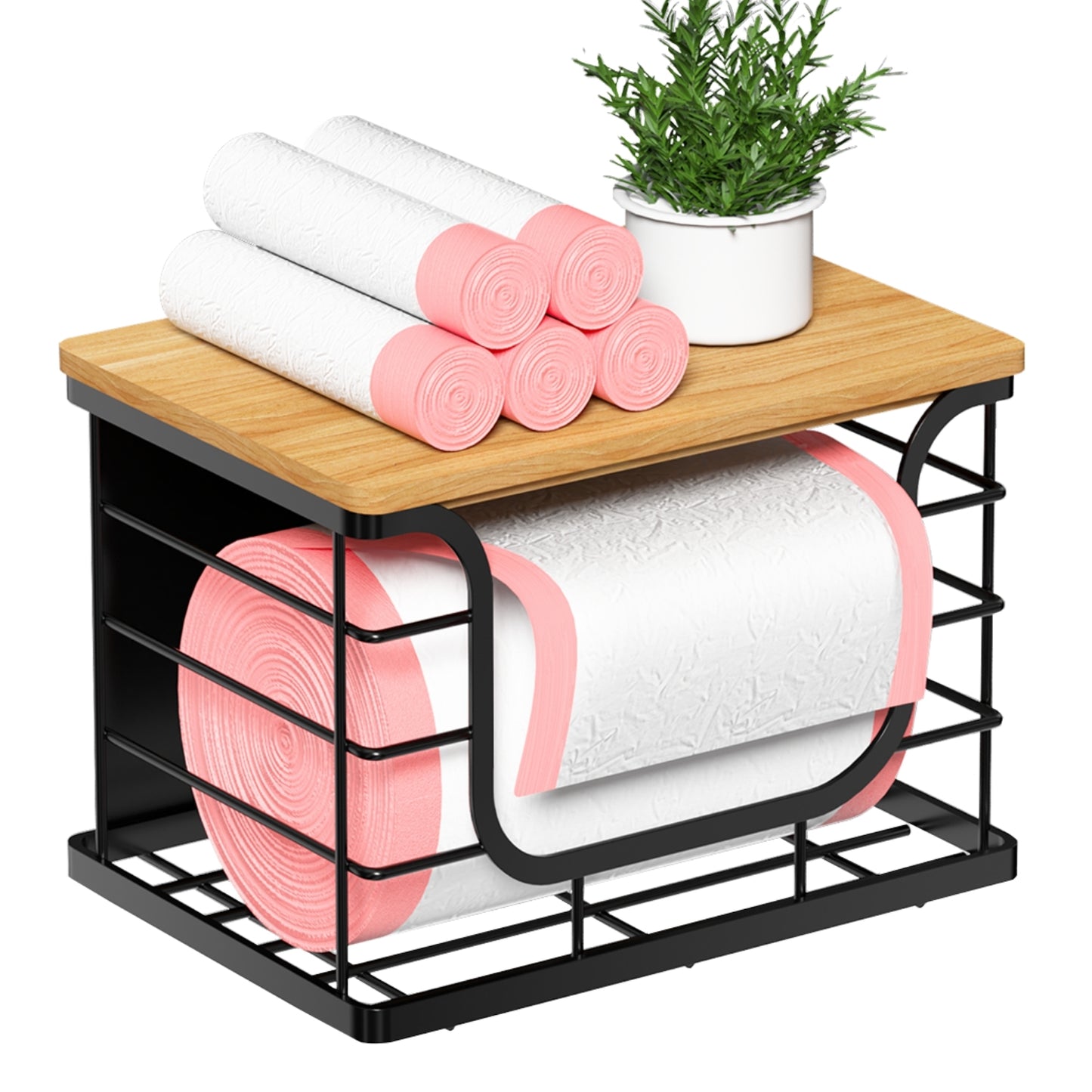 Magnetic Shelf for Fridge Trash Bag Organizer, 2 Pack Stackable Garbage Bag Holder with Bamboo Lid, Magnetic Storage Bin for Refrigerator, Under Sink, Kitchen, Pantry, Small Space Organization – Black