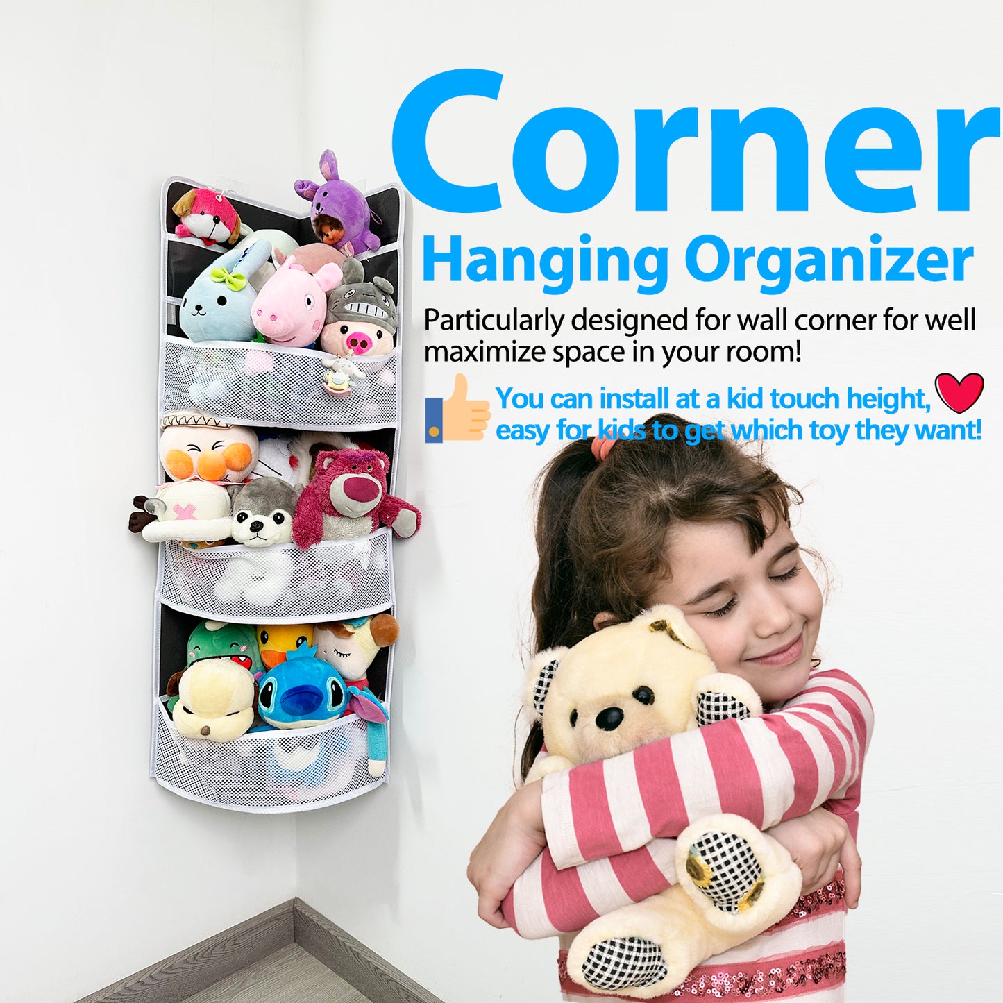 Ofiray-home Corner Shelf | Hanging Organizer | Large Weight Capacity Wall Storage Shelves for Bedroom Closet | Toys Diapers Cosmetics Stationery Sundries etc 1 Pack Grey (Hooks are Excluded)