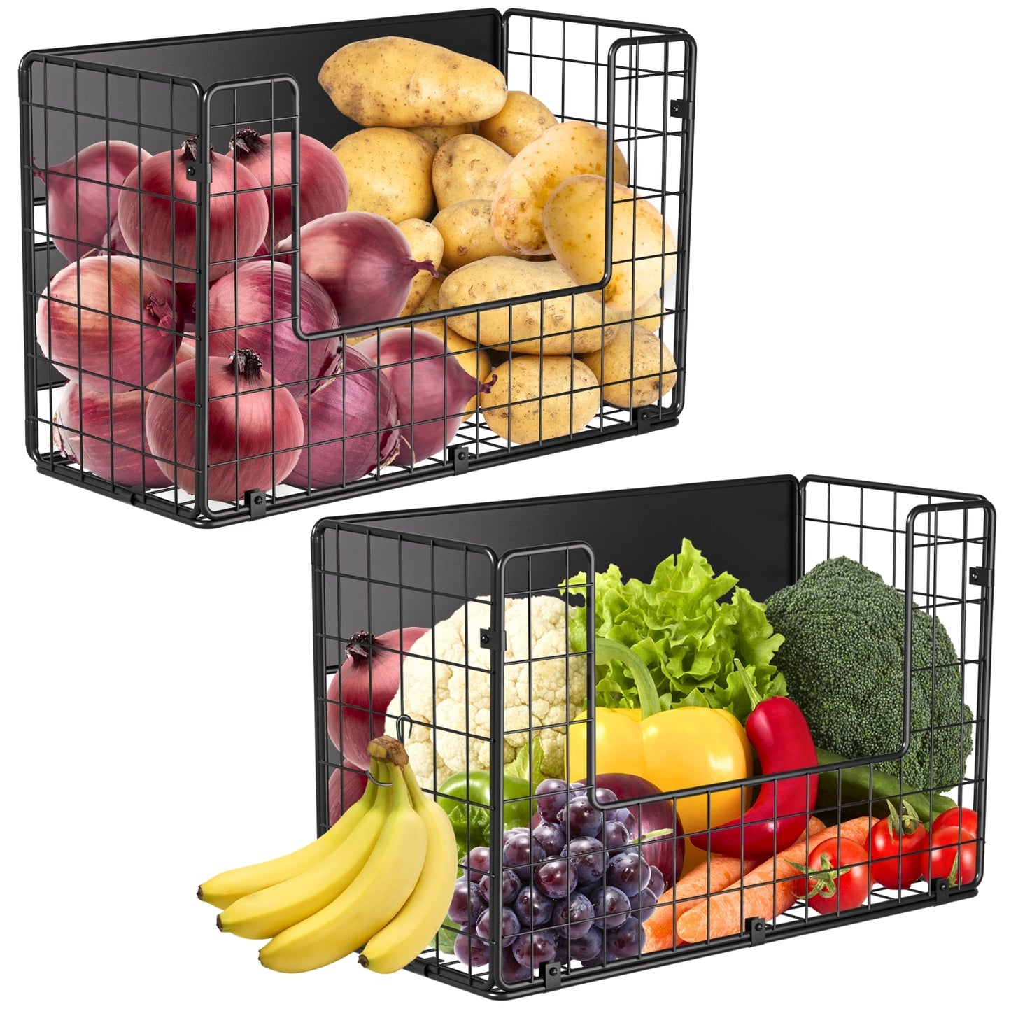 2 Pack Magnetic Shelf for Fridge Fruit Potato & Onion Storage Bins Pantry Organizers & Storage Large Container Magnetic Basket for Refrigerator  Kitchen Counter, Cabinet, Magnetic Fridge Organizer