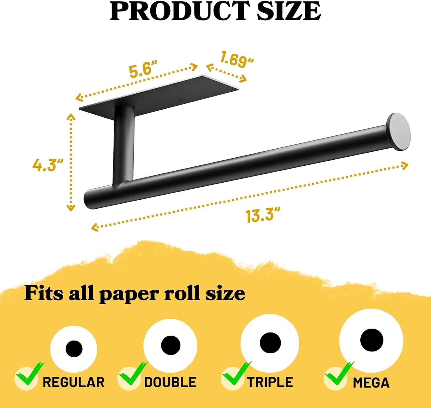 Paper Towel Holder Under Cabinet, Self-Adhesive Paper Towel Holder Wall Mount, 304 Stainless Steel Towel Rack, Durable, Space-Saving Paper Towel Under Cabinet Holder for Kitchen, Bathroom, RV