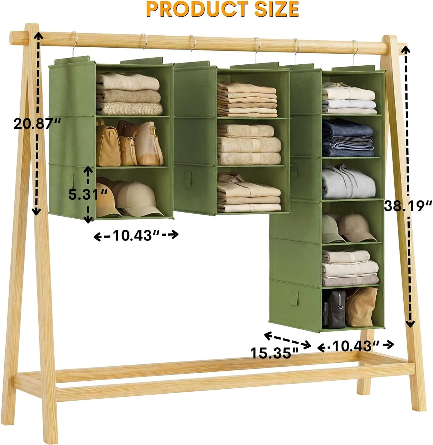 Extra Deep Hanging Closet Organizer 2 Pack, 3-Shelf Separable Closet Organizers and Storage with Linen Texture, Foldable Space-Saving Hanging Shelves for Clothes, Handbag, Hats, Dorm & RVs
