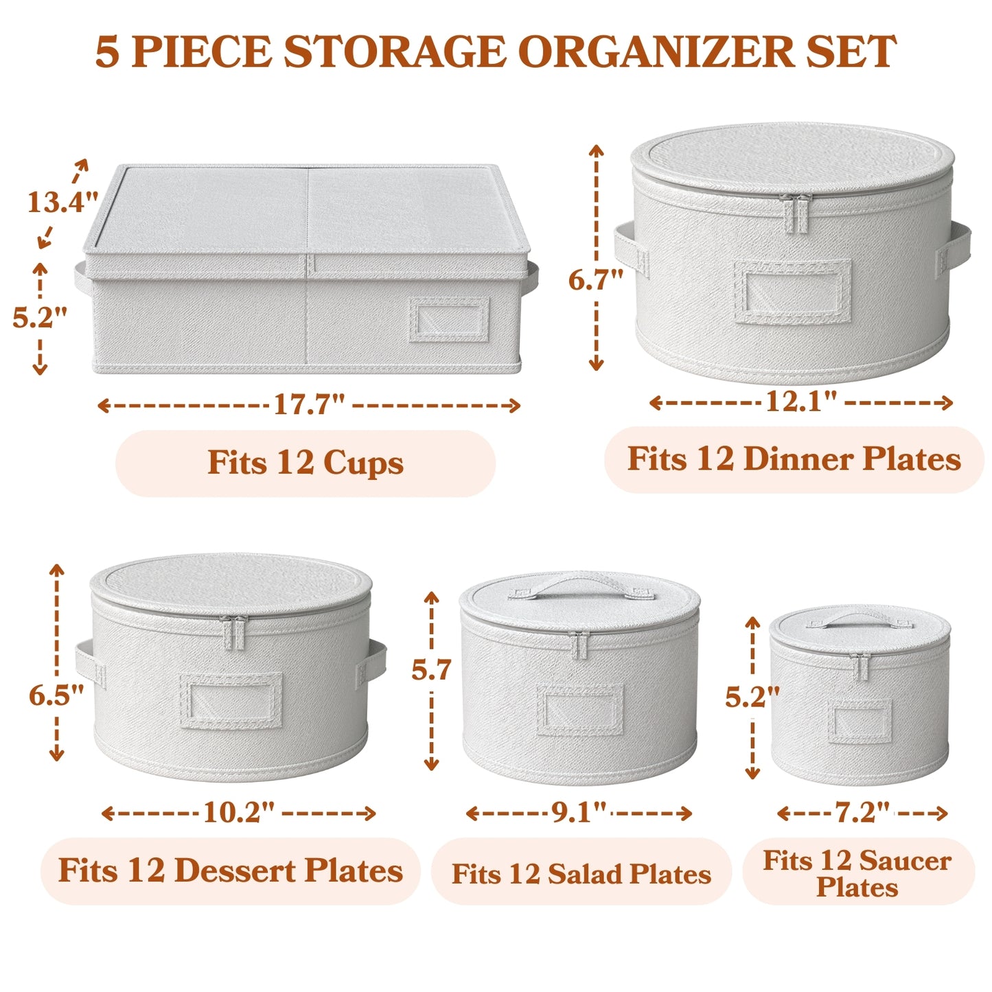 China Storage Containers, Hard Shell Dish Storage Containers with 48 Felt Dividers, 5 Piece Dish Organizers for Dinner Plates, Saucers & Mugs, Perfect for Seasonal Storage & Moving Supplies