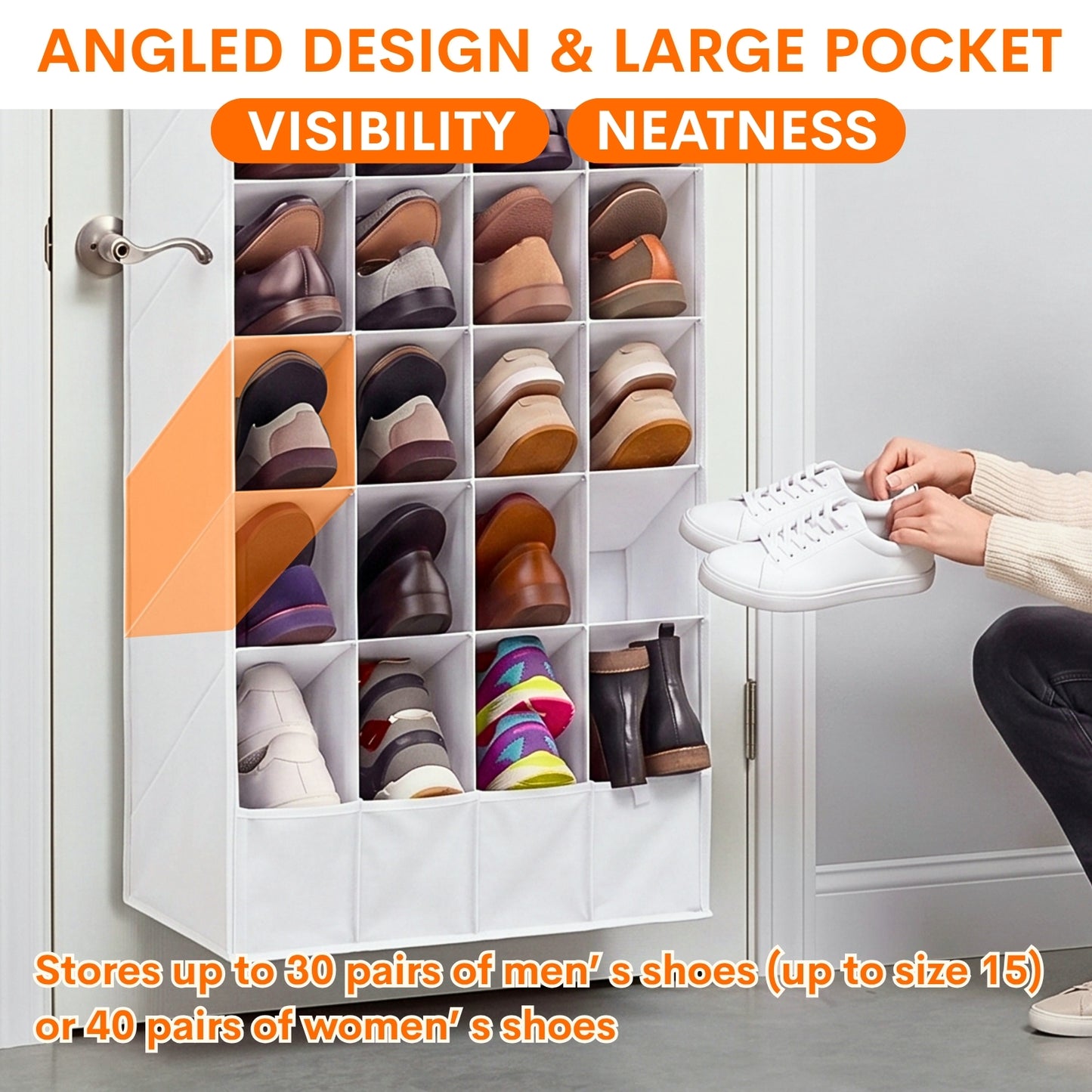 30-40 Pairs Over the Door Shoe Organizer, Large & Deep Pockets Hanging Shoe Rack, Space-Saving Closet Door Organizer Fits Boots,Sneakers or Larger Shoes,Shoe Storage for Bedroom,Small Closet,Entryway