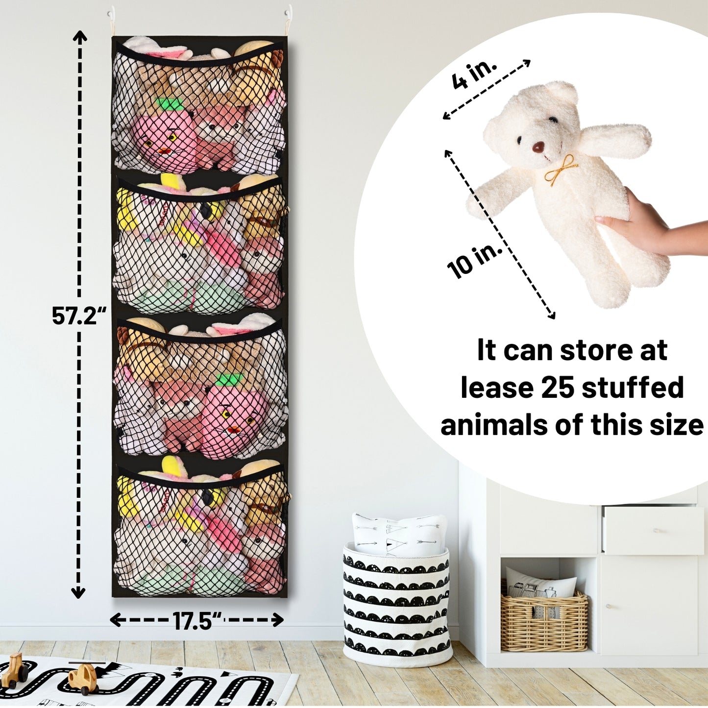 Over The Door Stuffed Animal Storage, Cotton Toy Organizer for Storage Plush Toys,Baby Supplies, Stuffed Animal Holder with 4 Large Pockets, Hanging Door Organizer for Nursery, Bedroom, Kids Room