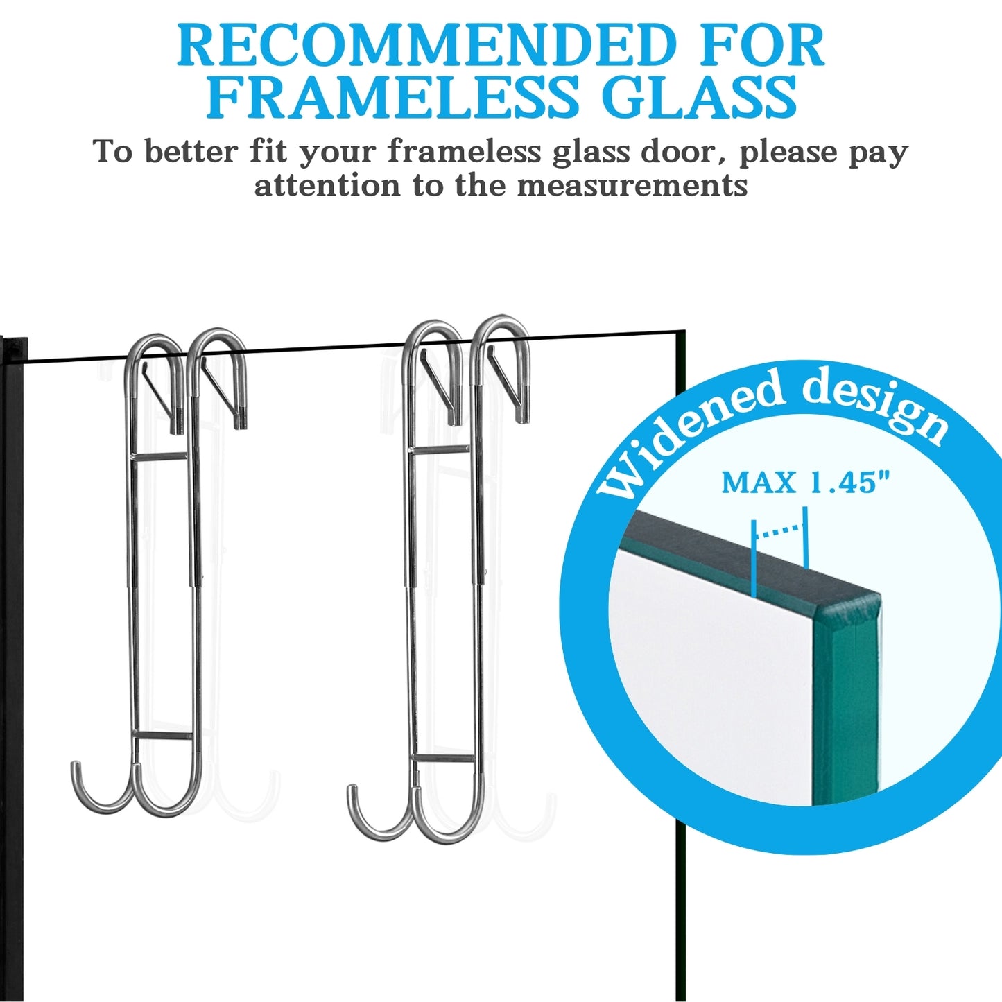 Ofiray-home Shower Door Towel Hooks - 9"~13" Length Adjustable Hook for Frameless Over The Door Glass, Squeegee Holder, Towel Hanger for Bath Suits Rozer Robes Loofahs Shavers, 2-Pack, Stainless Steel