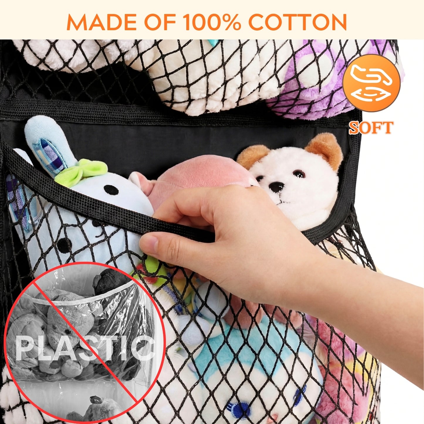 Over The Door Stuffed Animal Storage, Cotton Toy Organizer for Storage Plush Toys,Baby Supplies, Stuffed Animal Holder with 4 Large Pockets, Hanging Door Organizer for Nursery, Bedroom, Kids Room