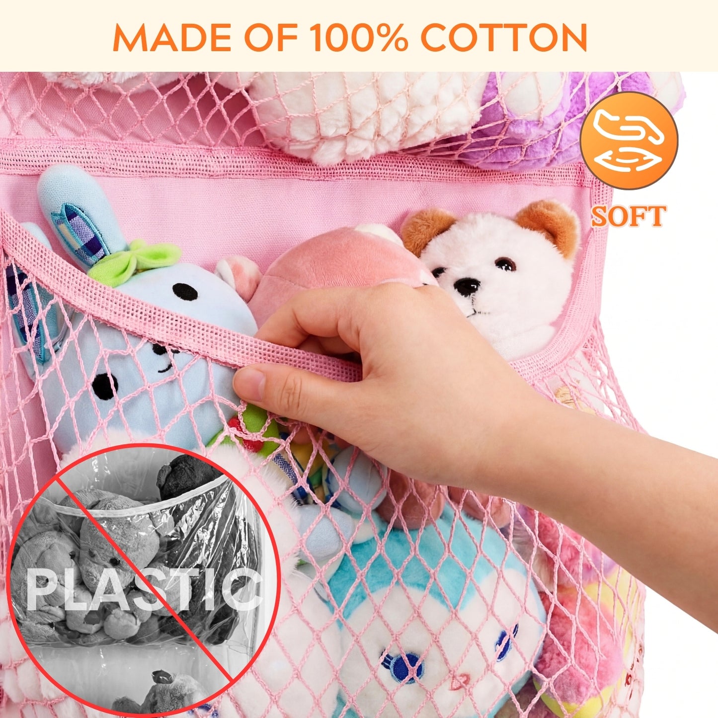 Over The Door Stuffed Animal Storage, Cotton Toy Organizer for Storage Plush Toys,Baby Supplies, Stuffed Animal Holder with 4 Large Pockets, Hanging Door Organizer for Nursery, Bedroom, Kids Room