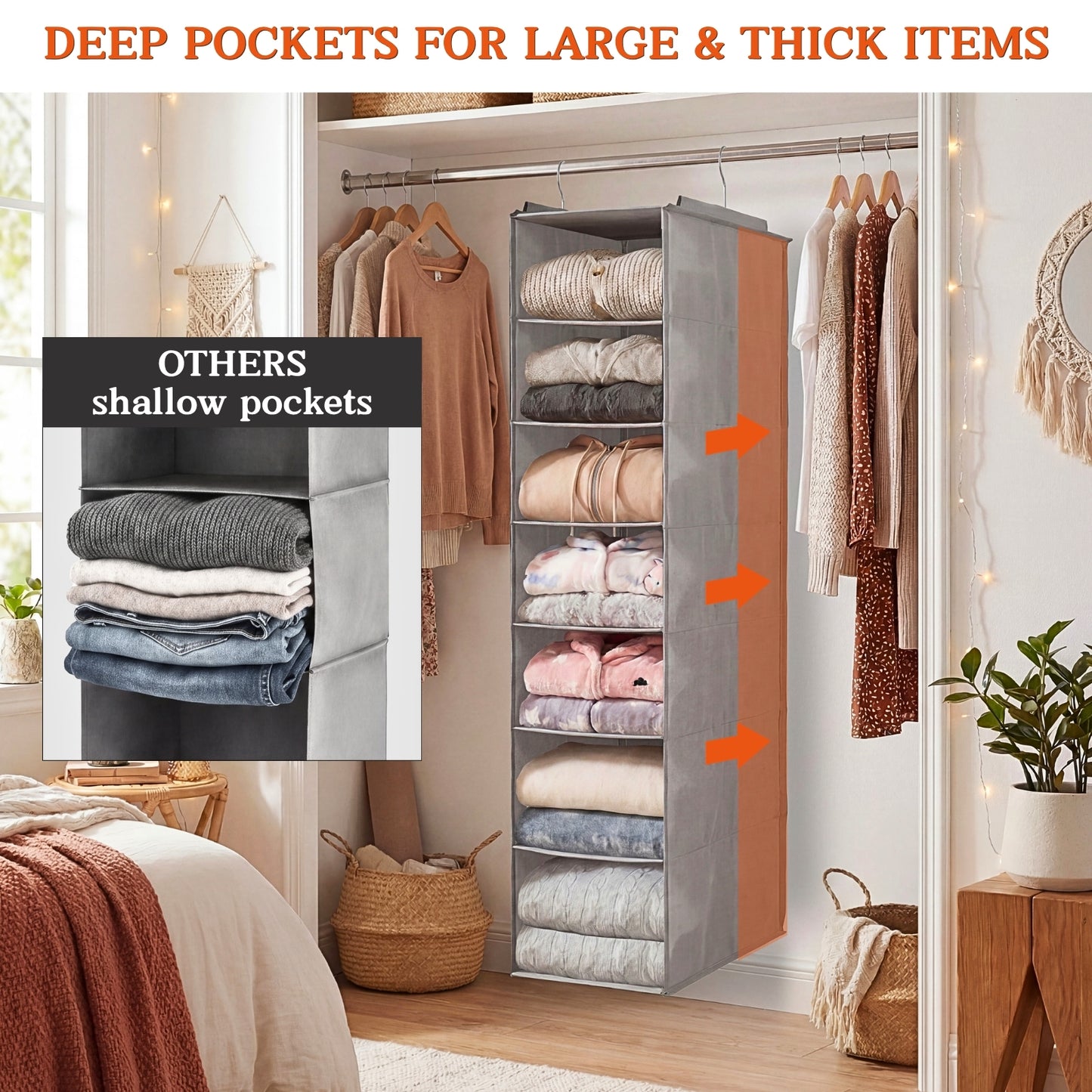 Ofiray-home Hanging Shoe Organizer for Closet, 8 Tier Closet Shoe Organizer with Adjustable Shelves for Boots, Heavy Duty Hanging Closet Organizer, Shoe Storage Organizer for Closet Rod