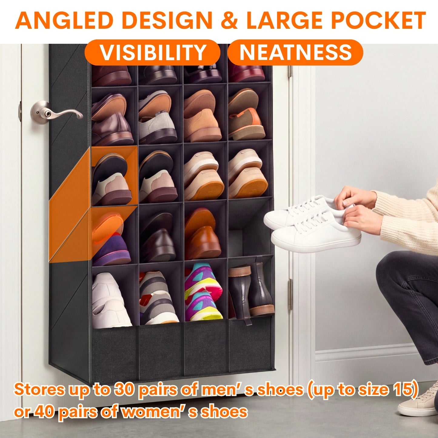 30-40 Pairs Over the Door Shoe Organizer, Large & Deep Pockets Hanging Shoe Rack, Space-Saving Closet Door Organizer Fits Boots,Sneakers or Larger Shoes,Shoe Storage for Bedroom,Small Closet,Entryway