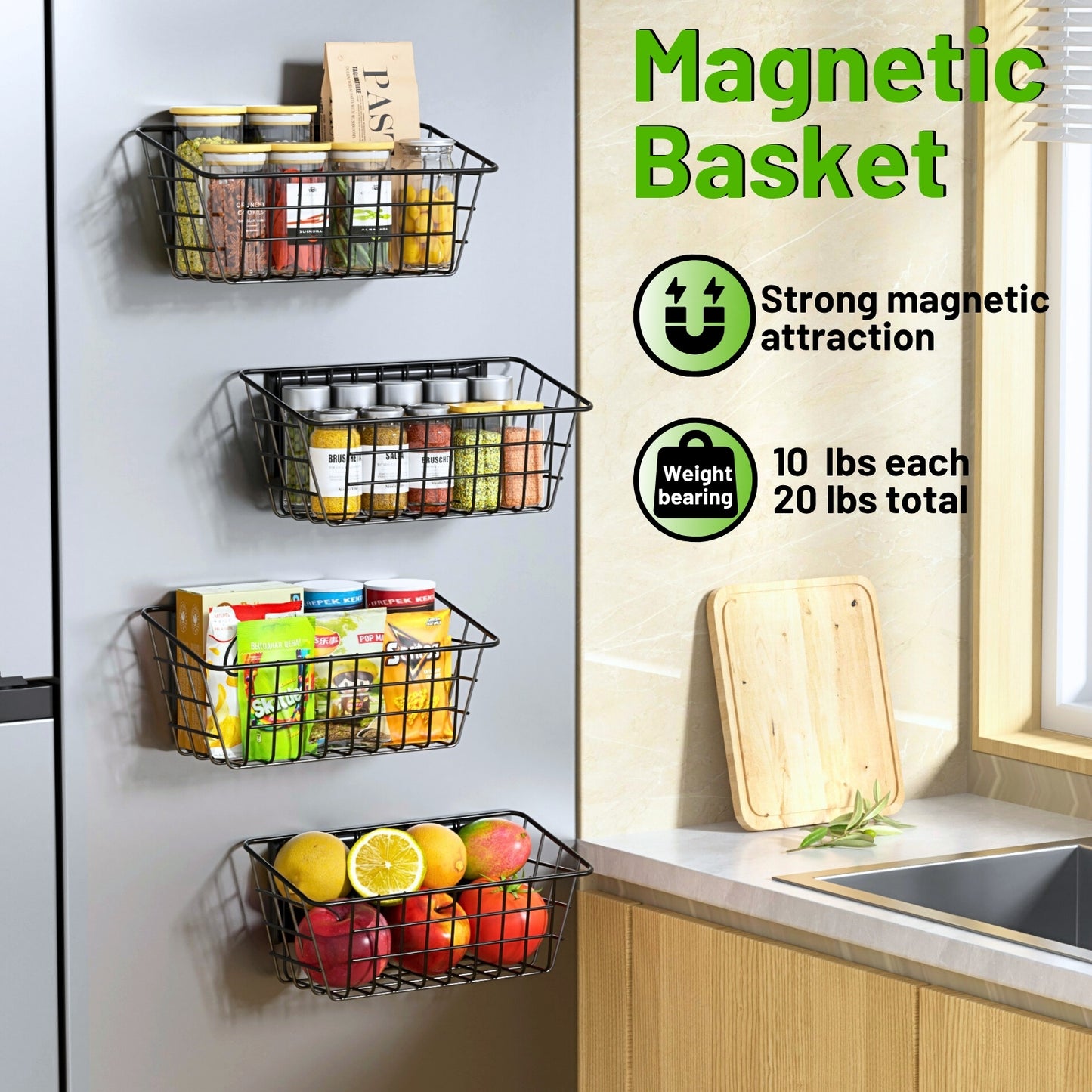 Ofiray-home Magnetic Shelf for Fridge, Seasoning Organizer with Strong Magnets for Kitchen Storage Organization, Moveable Magnetic Spice Rack for Refrigerator, Whiteboard, Kitchen Counter, Cabinet